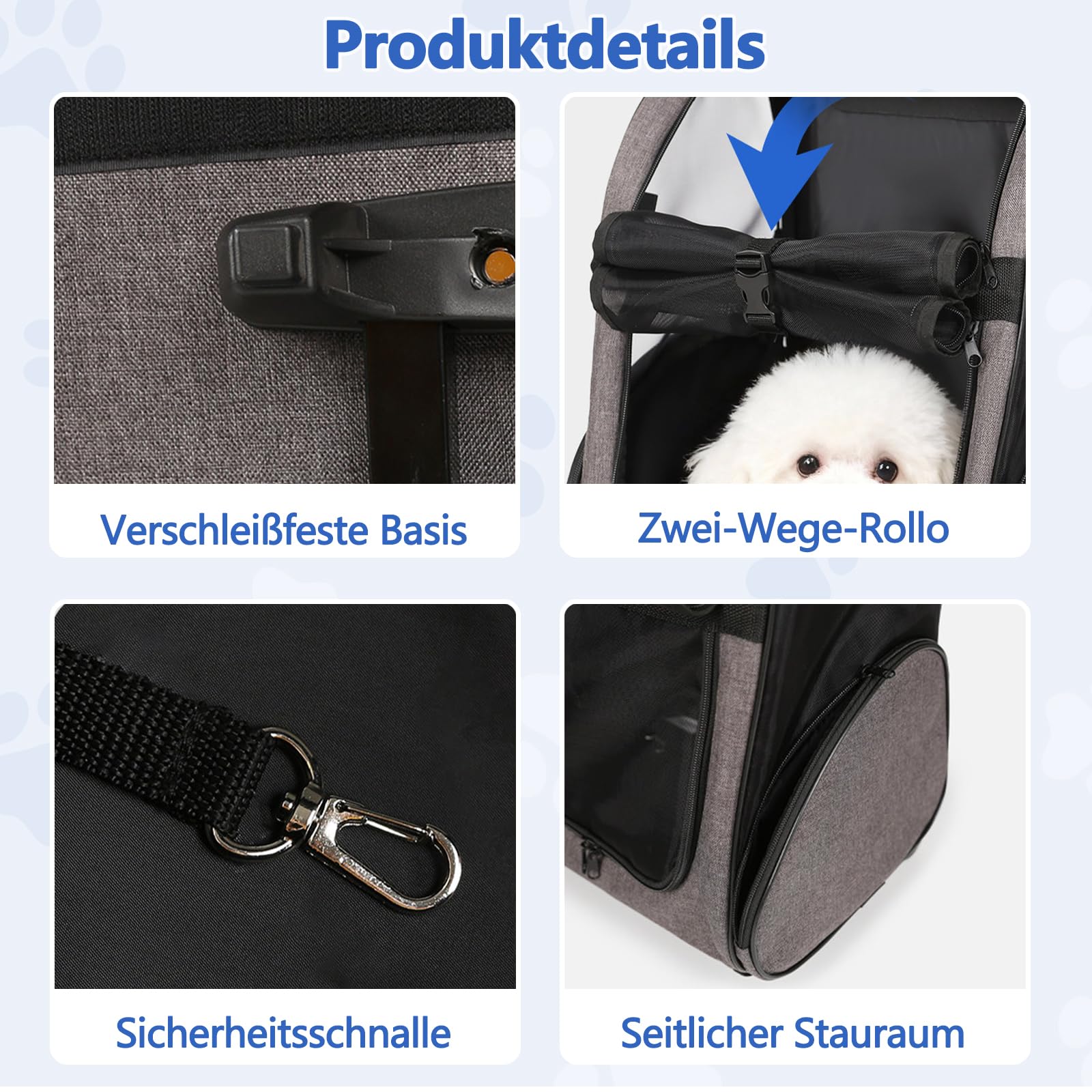 Galatée Reise-Rolltasche Für Haustiere, Oxford-Gewebe, Verstärkte Aluminium-Zugstange, Atmungsaktiv, Keine Montage Erforderlich, Faltbar Und Leicht Zu Verstauen, Geeignet Für Hunde Und Katzen (Grau)