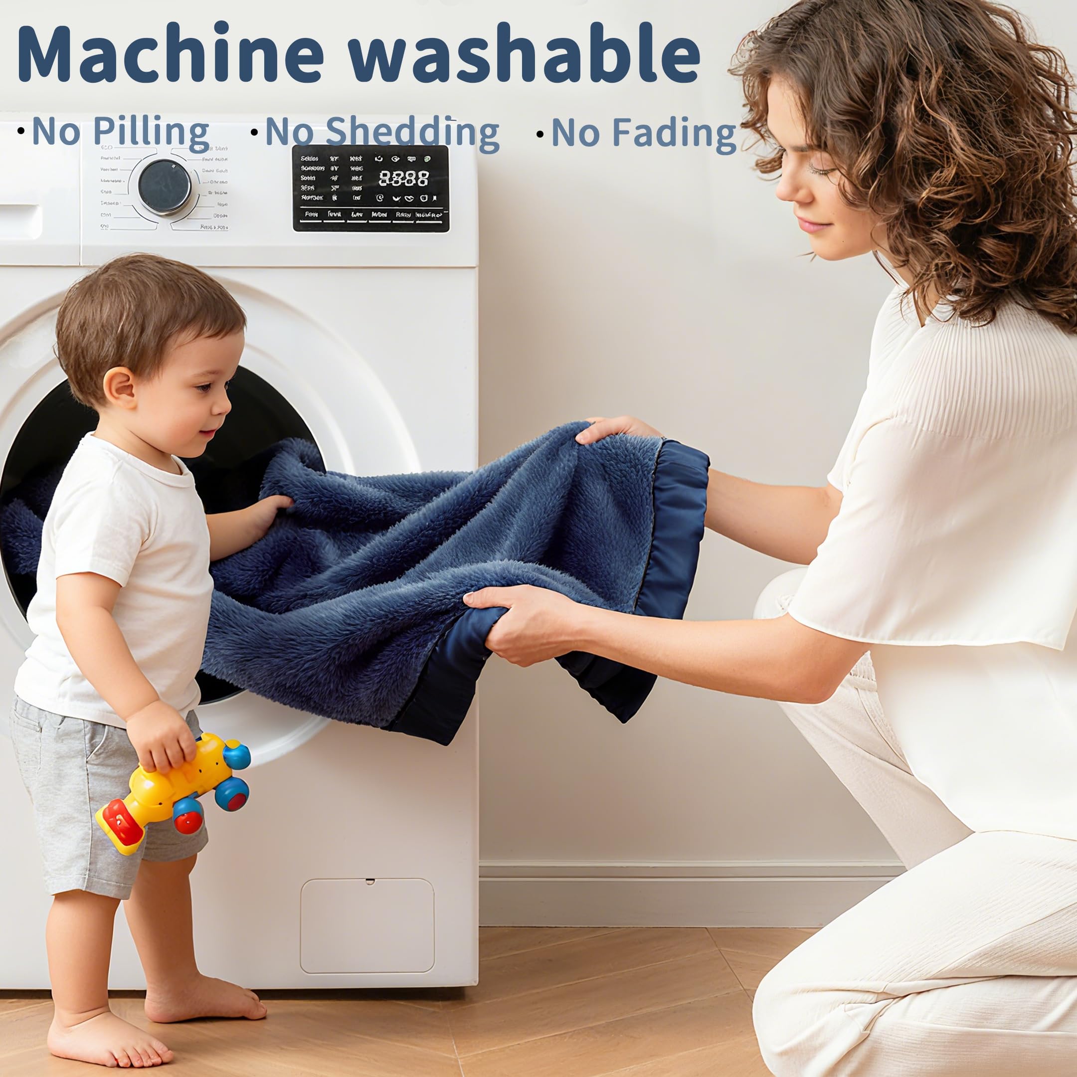 Pro Goleem Fleece Baby Blankets for Boys with 2 Inch Satin Trim, Super Soft Plush Receiving Blanket for Infant Toddler Newborn, Cozy 30x40 Inch Crib & Stroller Blanket (Navy Blue)