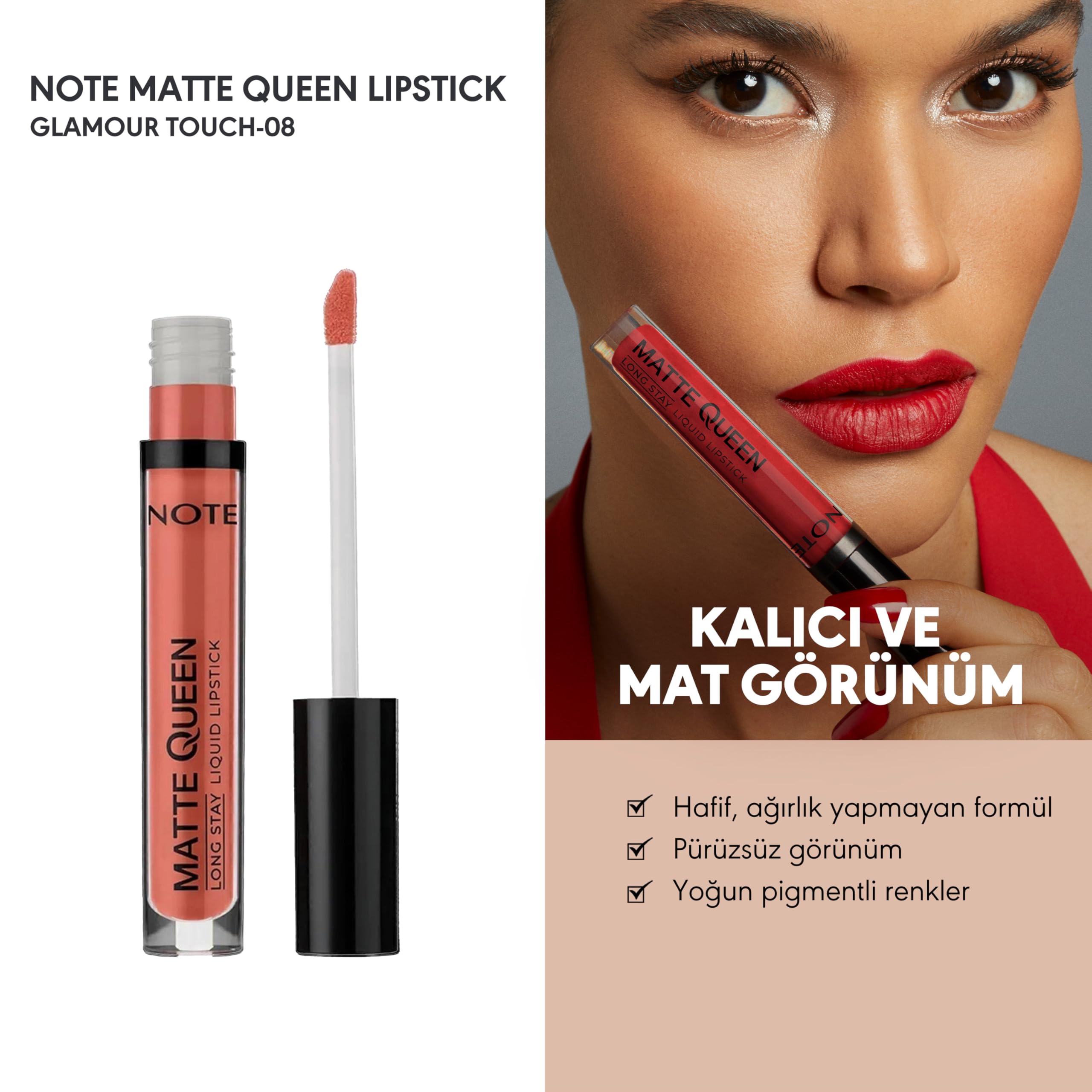 Note Cosmetics Matte Queen Lipstick 08 Glamour Touch Kalıcı Likit Ruj, Nude