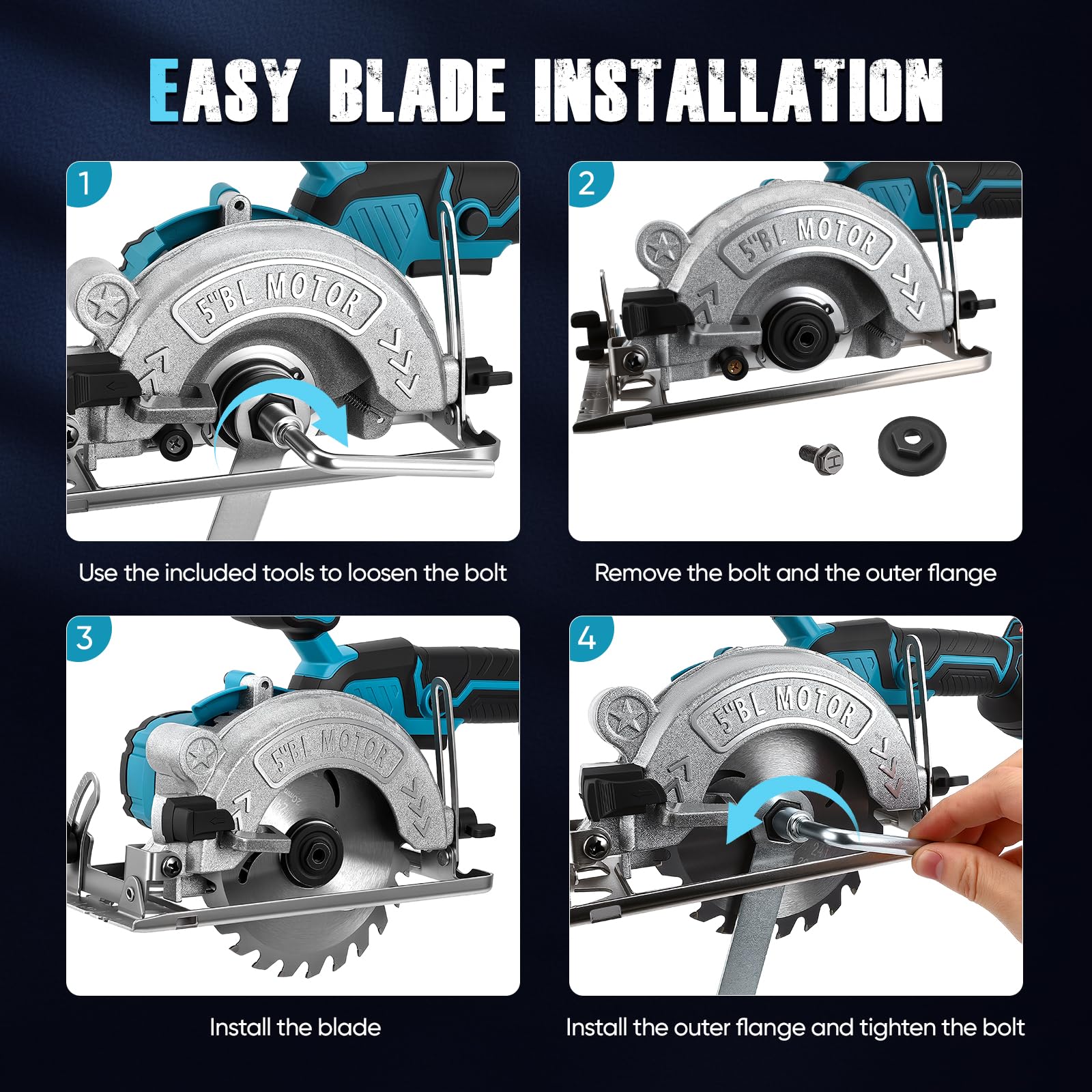 Sierra circular inalámbrica para Makita 18 V, batería de litio, sin escobillas, mini sierra circular 125mm de mano con 3 hojas, Corte 48mm, Inalámbrica para Madera y Bricolaje