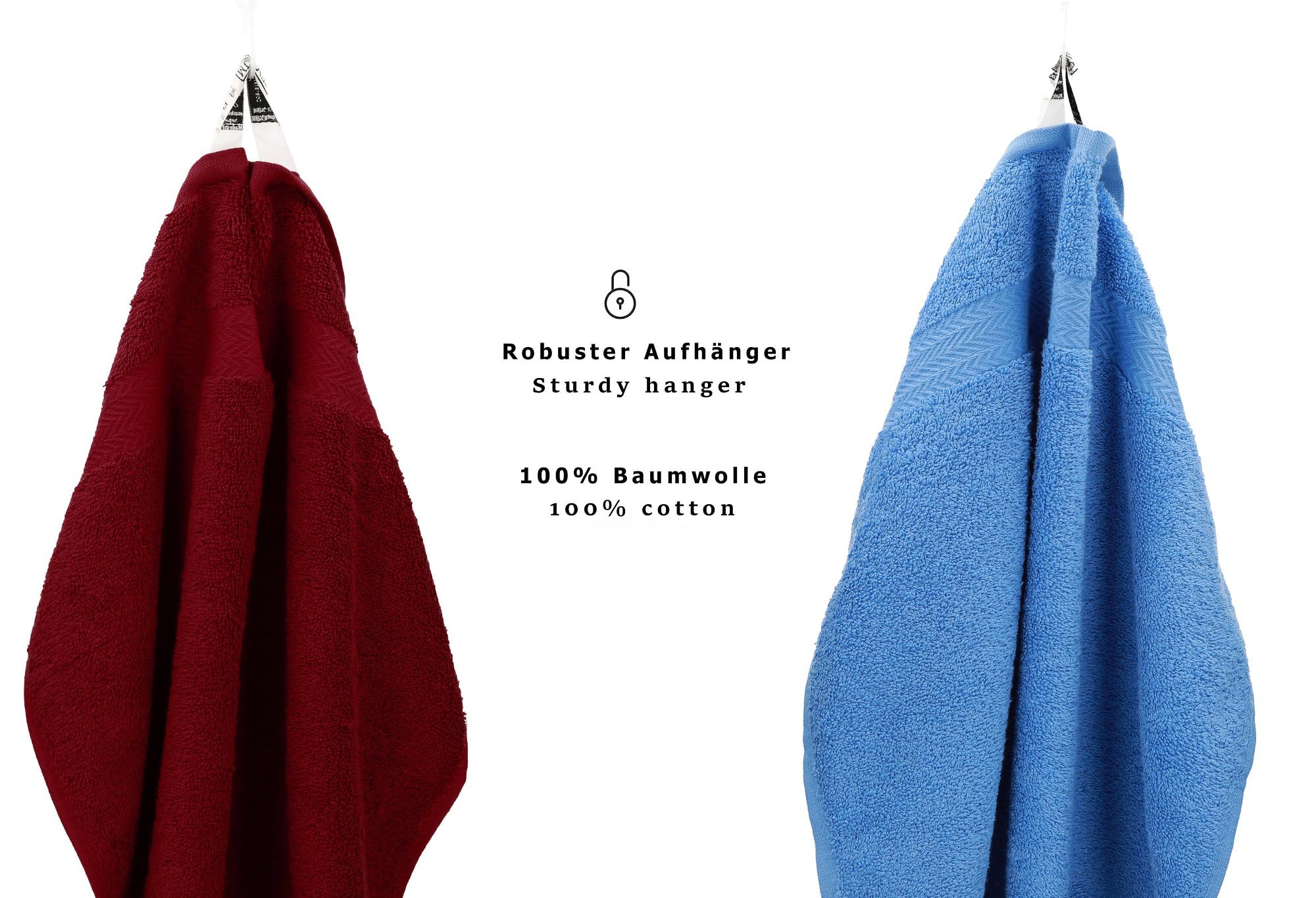 Betz Juego de 10 Toallas Classic 100% algodón 2 Toallas de baño 4 Toallas de Lavabo 2 Toallas de tocador 2 Toallas faciales Rojo Oscuro y Azul Claro