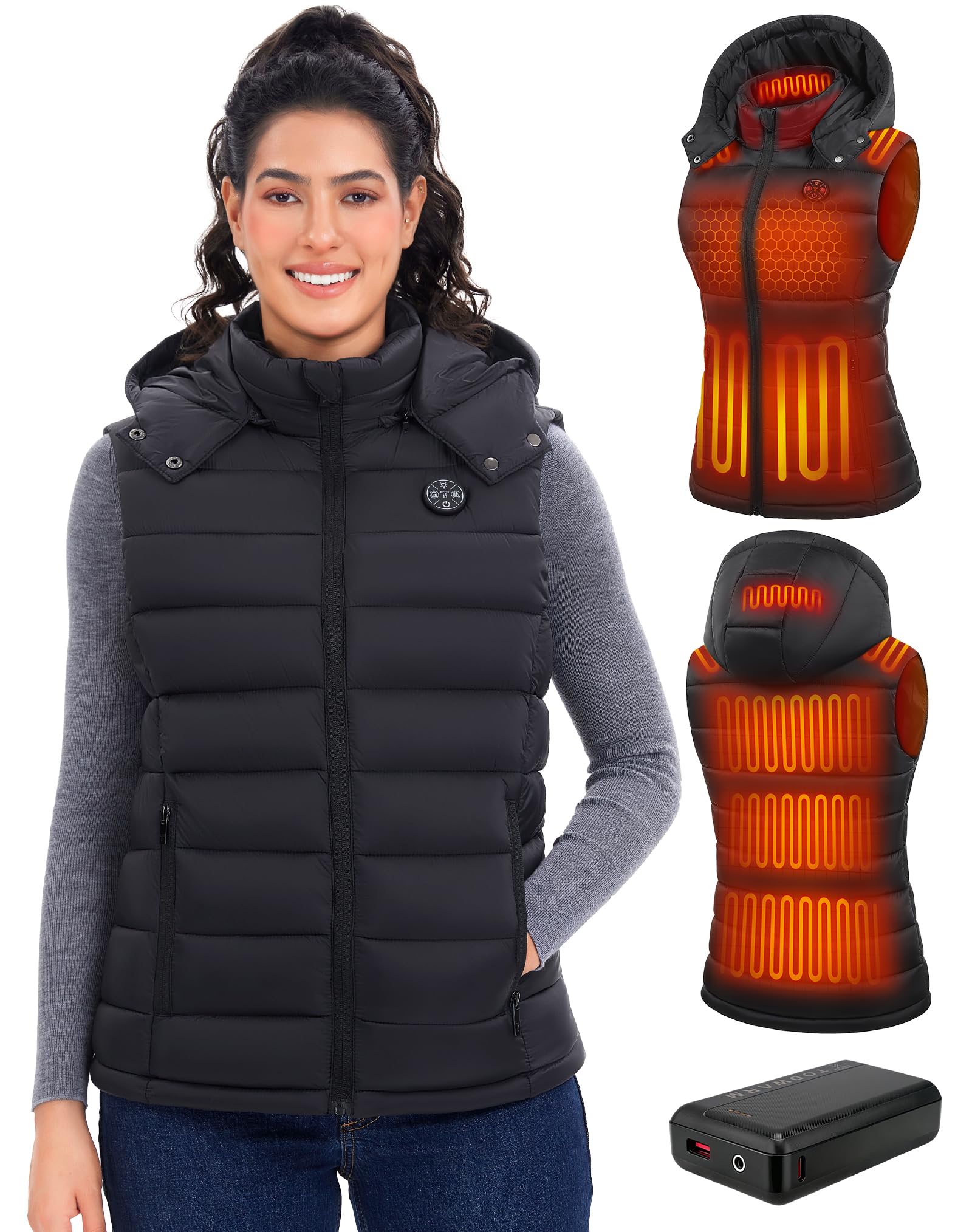Gilet riscaldante da donna con batteria da 16000 mAh, 15 zone di