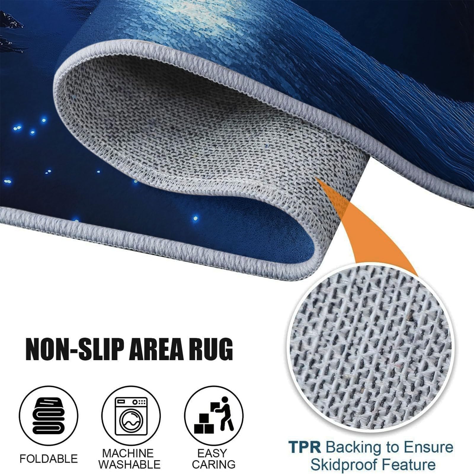 Tapis Salon Poil Court 80 x 150 cm Bleu Foncé Lavable en Machine Antidérapant