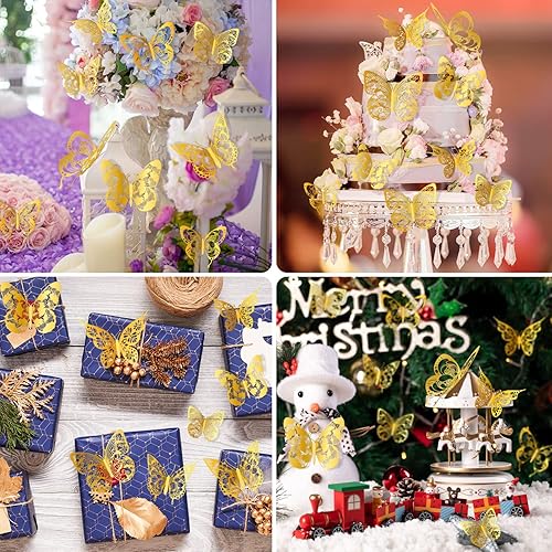 Miniatura 4 de 60 calcomanías de pared con diseño vintage de mariposas huecas 3D doradas, calcomanías de pared de mariposas doradas, para bricolaje, extraíble, 5