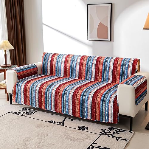 Miniatura 1 de EVENHUG Funda de sofá de 2 plazas estilo bohemio, lavable, funda protectora de muebles con correas elásticas para mascotas, niños, perros y gatos