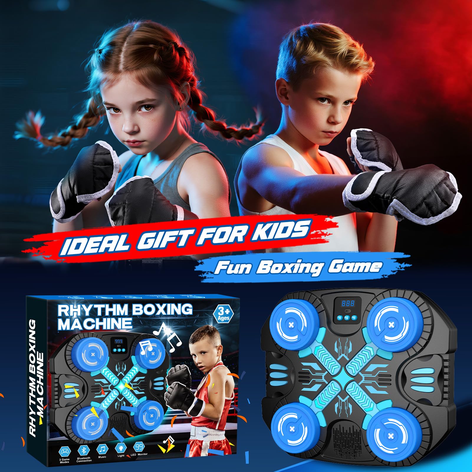 Boxing Machine with Music for Kids Sports Toy-3 Game Modes & 14 Levels, 4 5 6 7 8 9 10 Year Old Boy Girl Christmas Toys Birthday Gifts, Wall Mounted Bluetooth Punching Target with Scoring & Gloves