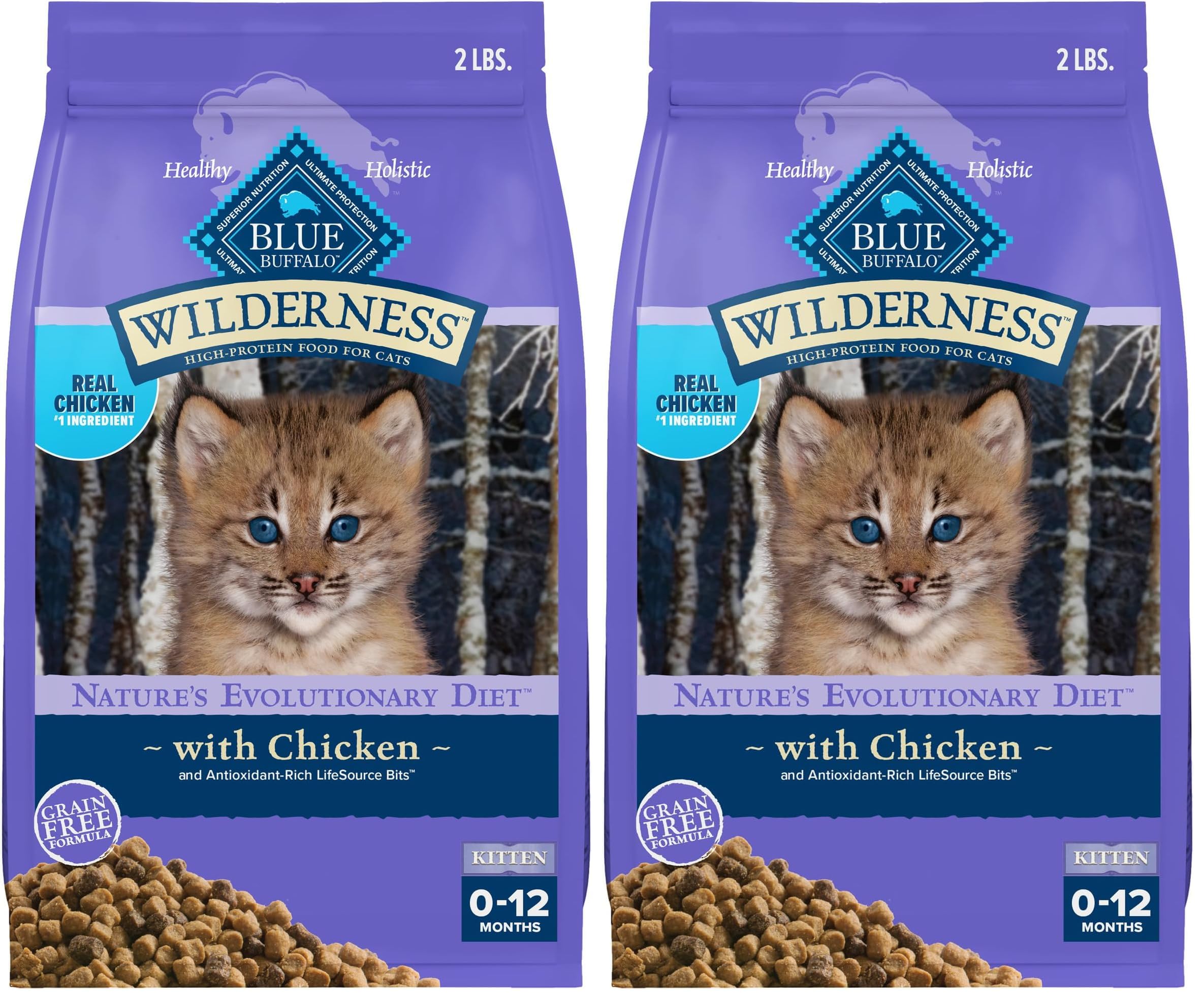 Blue Buffalo Wilderness High Protein, Natural Kitten Dry Cat Food, Chicken 2-lb (Pack of 2)