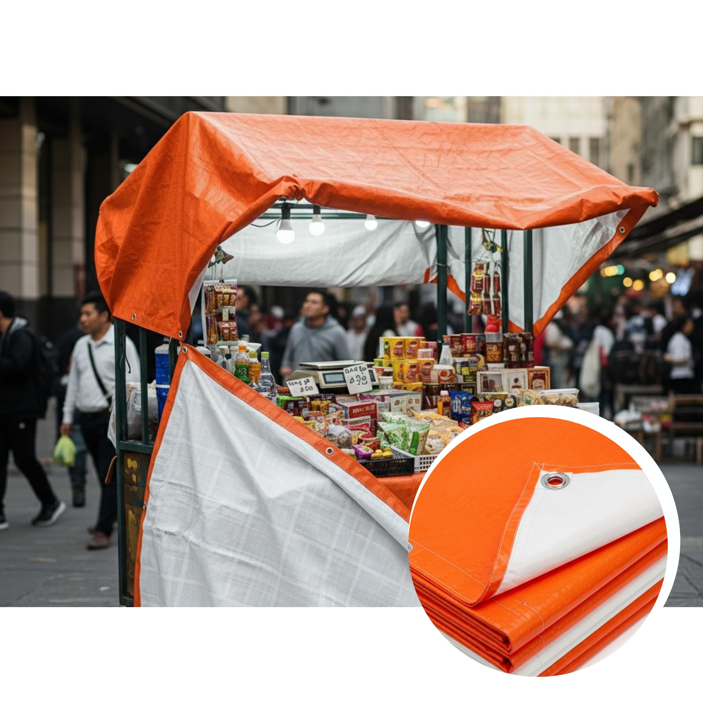 250 GSM HDPE Tarpaulin 6 X 9 Feet I Heavy-Duty Waterproof Non-Filler Sheet for Car Parking Shed, Tin Shed, Bike Cover, Outdoor Rainproof Tent, Garden, (Orange/White) — Amazon image 7
