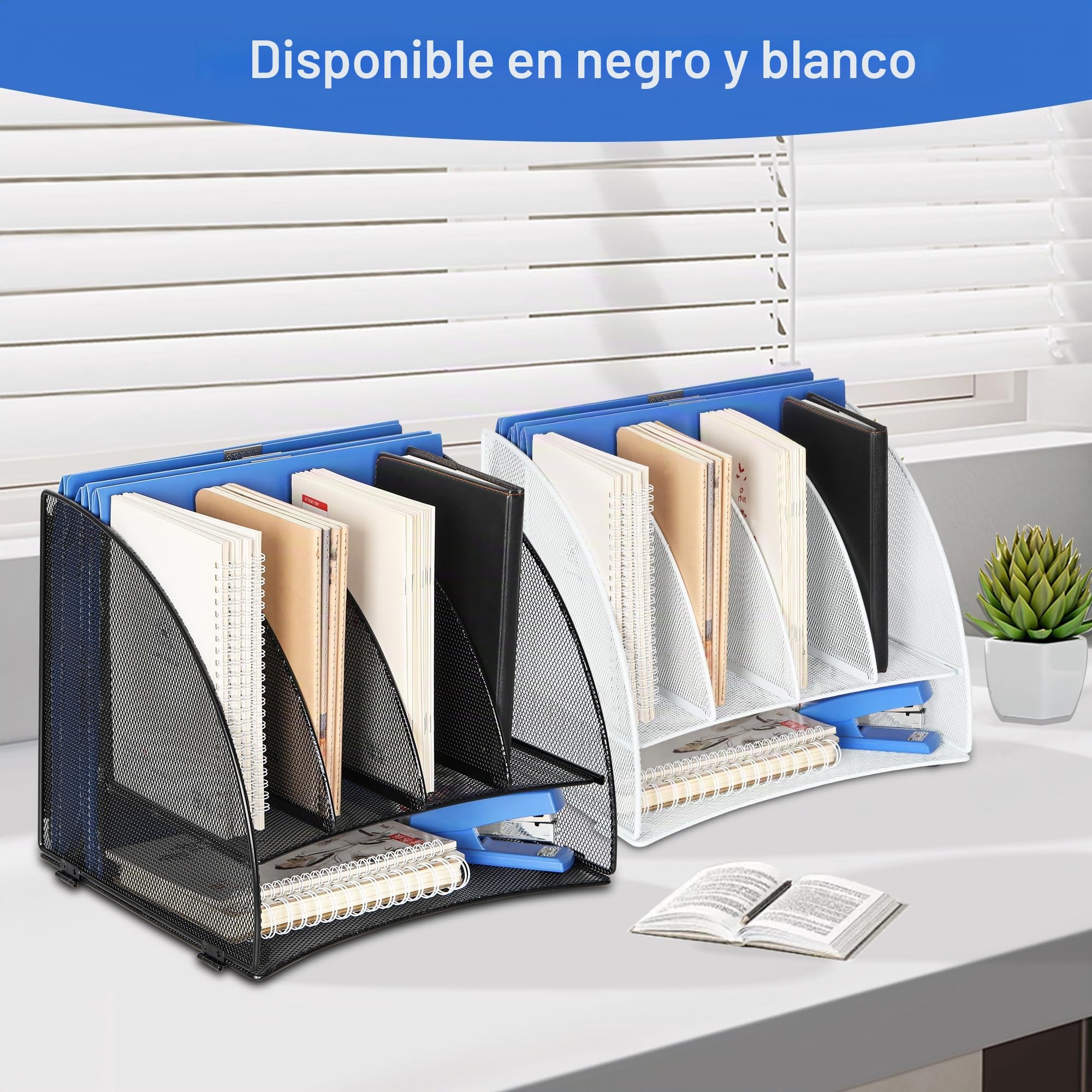 TQVAI Organizador Escritorio 6 Compartimentos Bandejas Oficina Papeles A4 Documentos Revistero Material Oficina y Papeleria Organizador, Negro