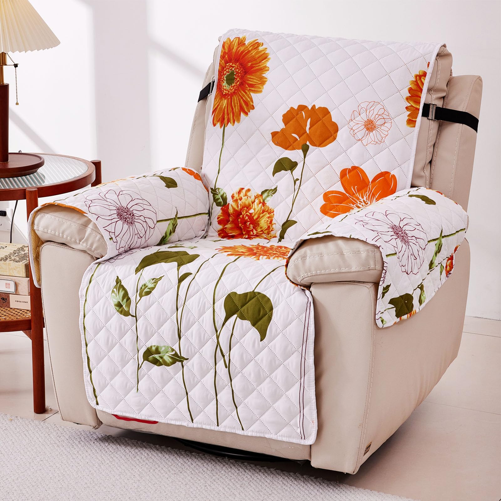 EVENHUG Chair Sofa Cover Sunflower Chair Sofa Slipcover Washable Couch Covers Non-Slip Furniture Protector Cover with Elastic Straps for Pets Kids Dog