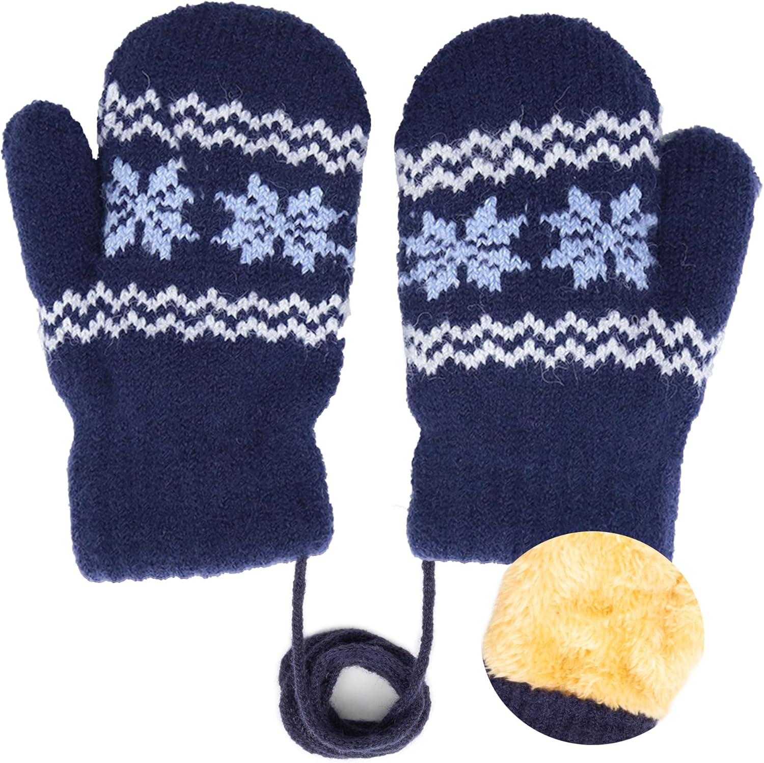 Baby Warm Knit Mittens Winter Toddler Gloves for Kids Girls Boys, Cute Soft Elastic Thick Lined in Cold Weather