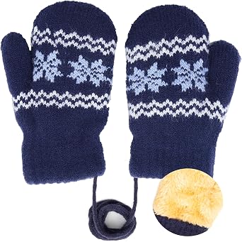 Baby Warm Knit Mittens Winter Toddler Gloves for Kids Girls Boys, Cute Soft Elastic Thick Lined in Cold Weather