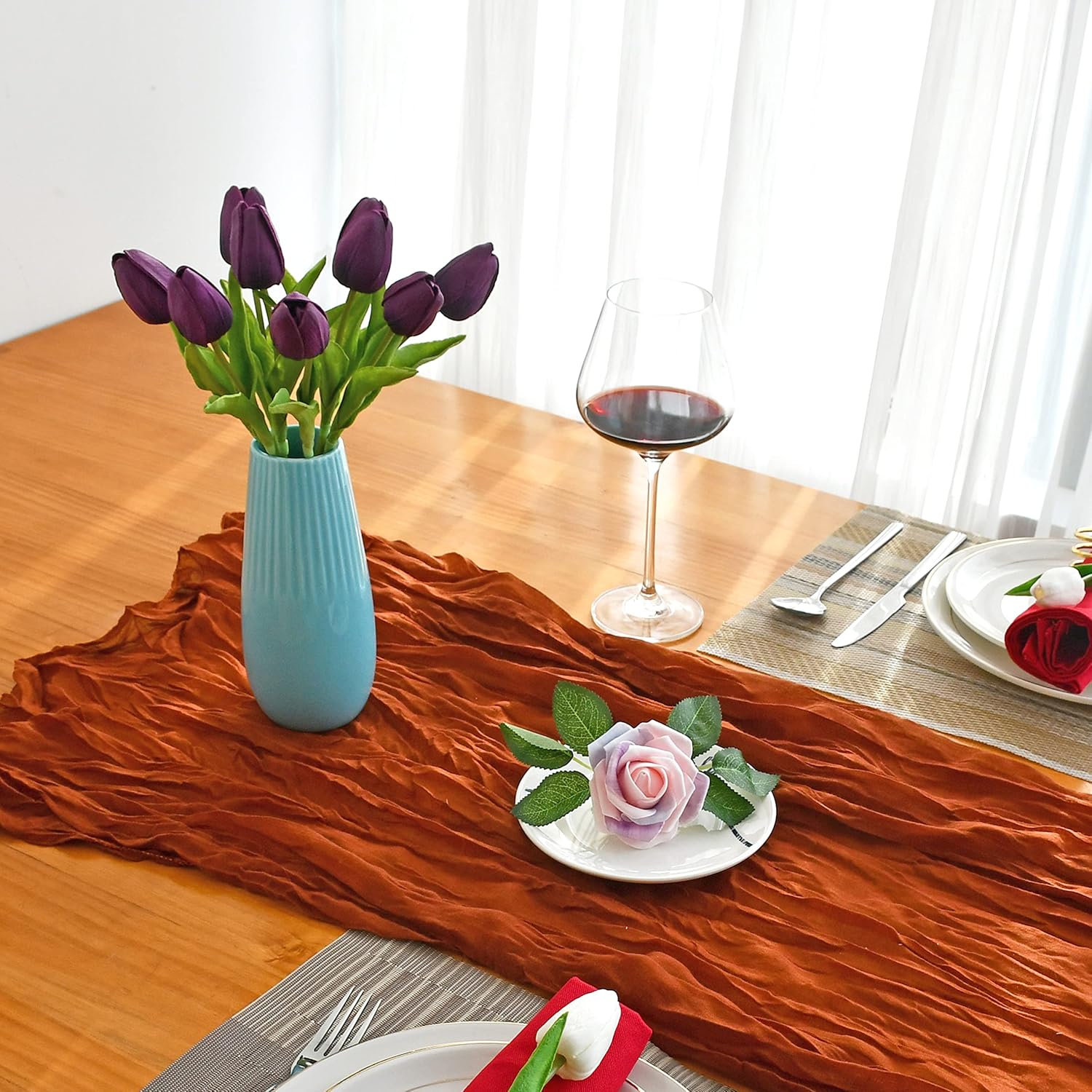 Mandy's Artificial Tulips 20 Stems Grape Purple PU Faux Flowers for Valentine's Day and Easter Decorations Wedding Home Decor 13.5 Inch - Image 3