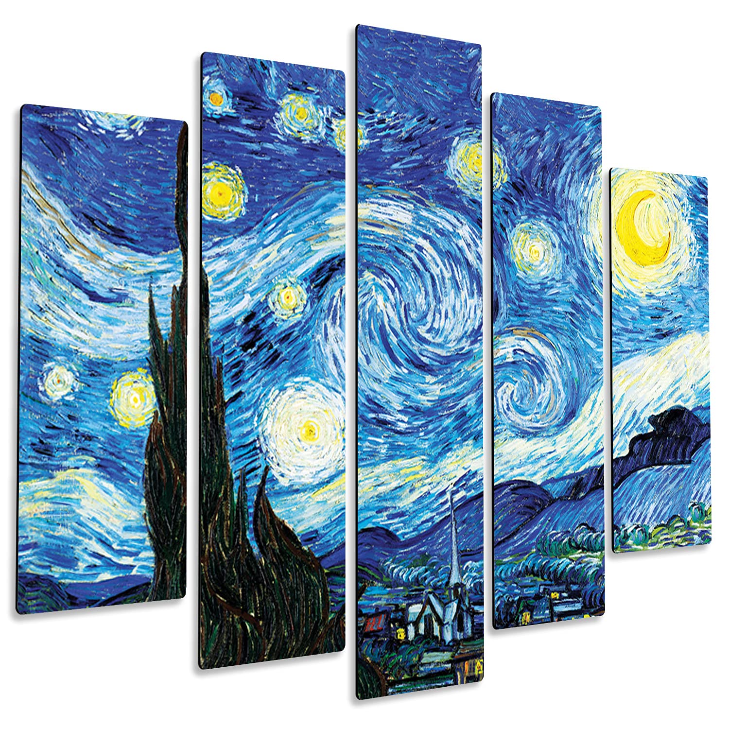 Giallobus - 5 Multi pannello Art Board - Vincent Van Gogh - Notte stellata - Legno Mdf - 140x100