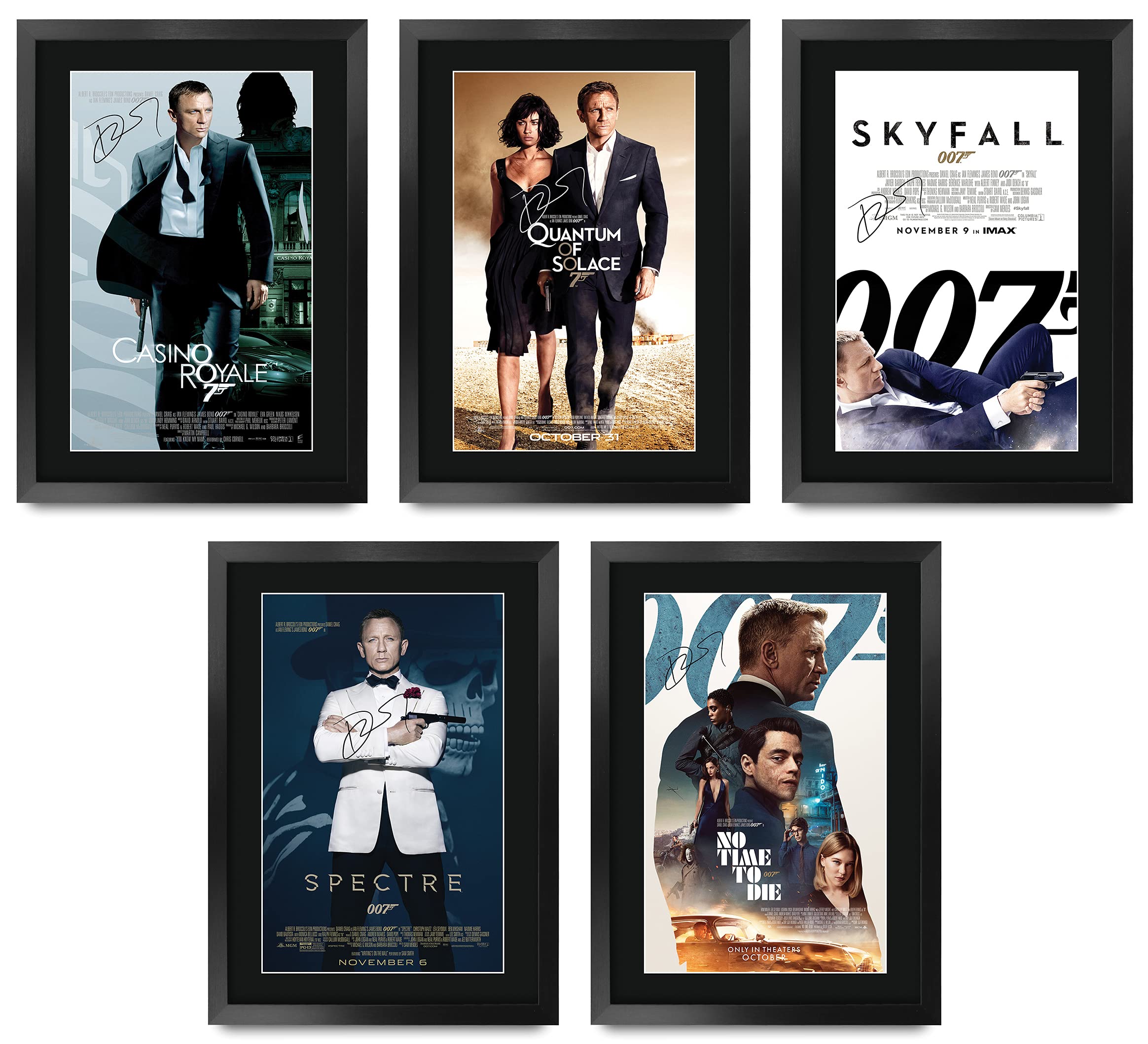 HWC Trading FR A3 Daniel Craig Bond Collection of 5 Gifts Printed Poster Signed Autograph Picture for Movie Memorabilia Fans - A3 Framed