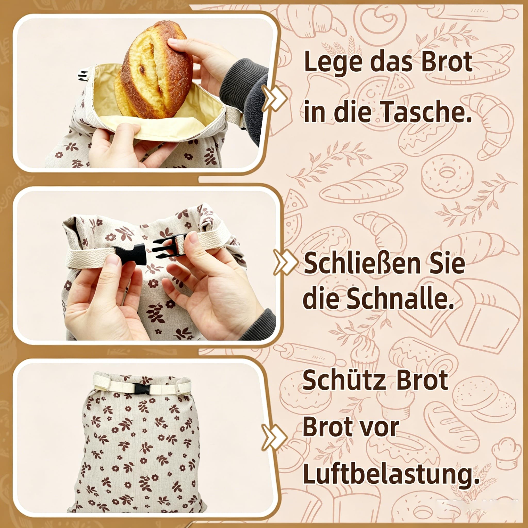 Ekohem Bio-Bienenwachs-Brotbeutel – Baumwolle Wiederverwendbarer Baumwoll - Leinen - Brotaufbewahrungsbeutel mit natürlichem Bienenwachs