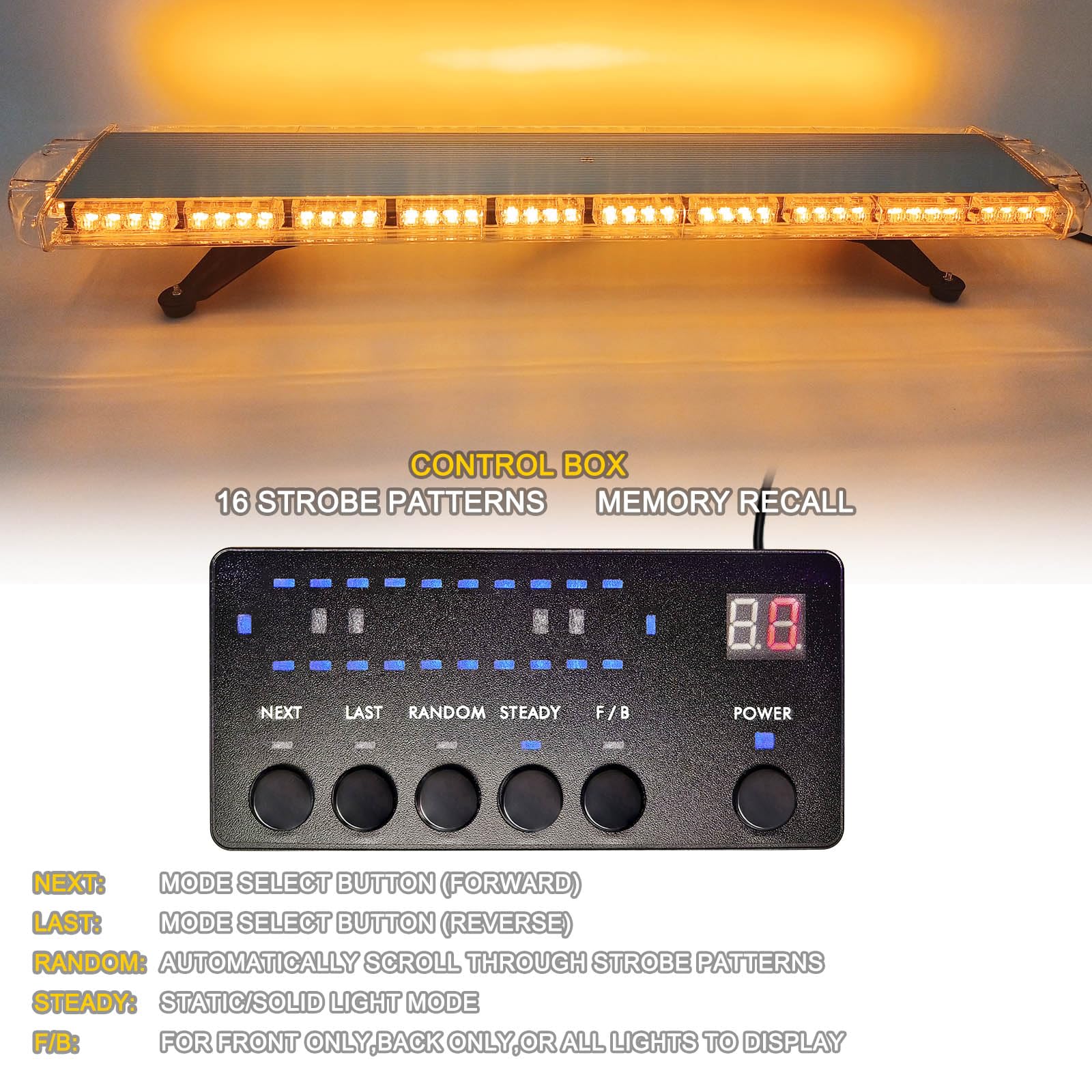 12V 24V 88LED Luce stroboscopica 17 modalità Flash Barra impermeabile Luce di avvertimento Segnale di pericolo per navi da rimorchio per camion (ambra, 47 pollici 88 W)…
