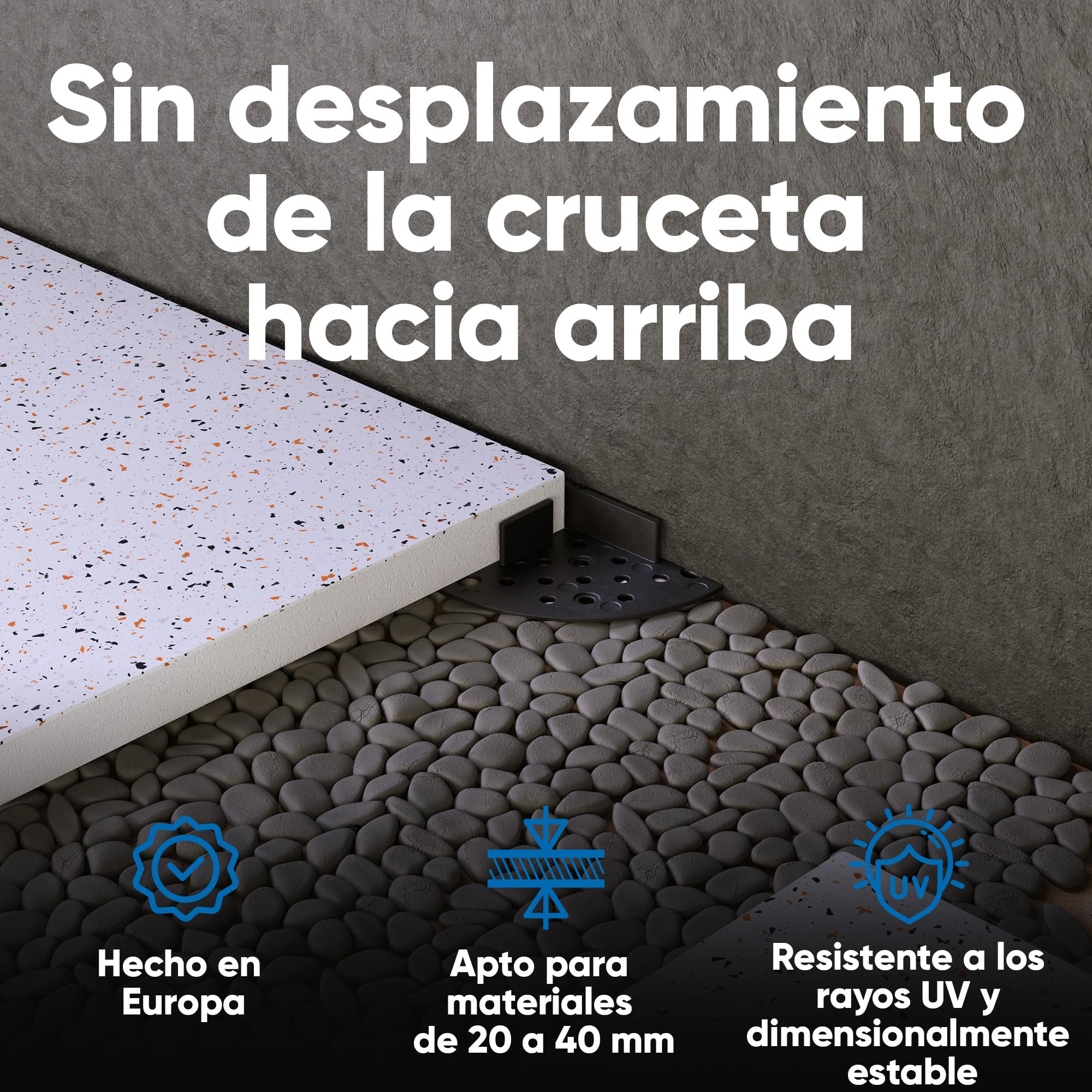 Bauhandel24 cruces para juntas 3 mm 50 unidades color negro cojinete de placas almohadillas con plato exterior cruces de juntas grava para exteriores rodamiento de grava terraza balcón piedra