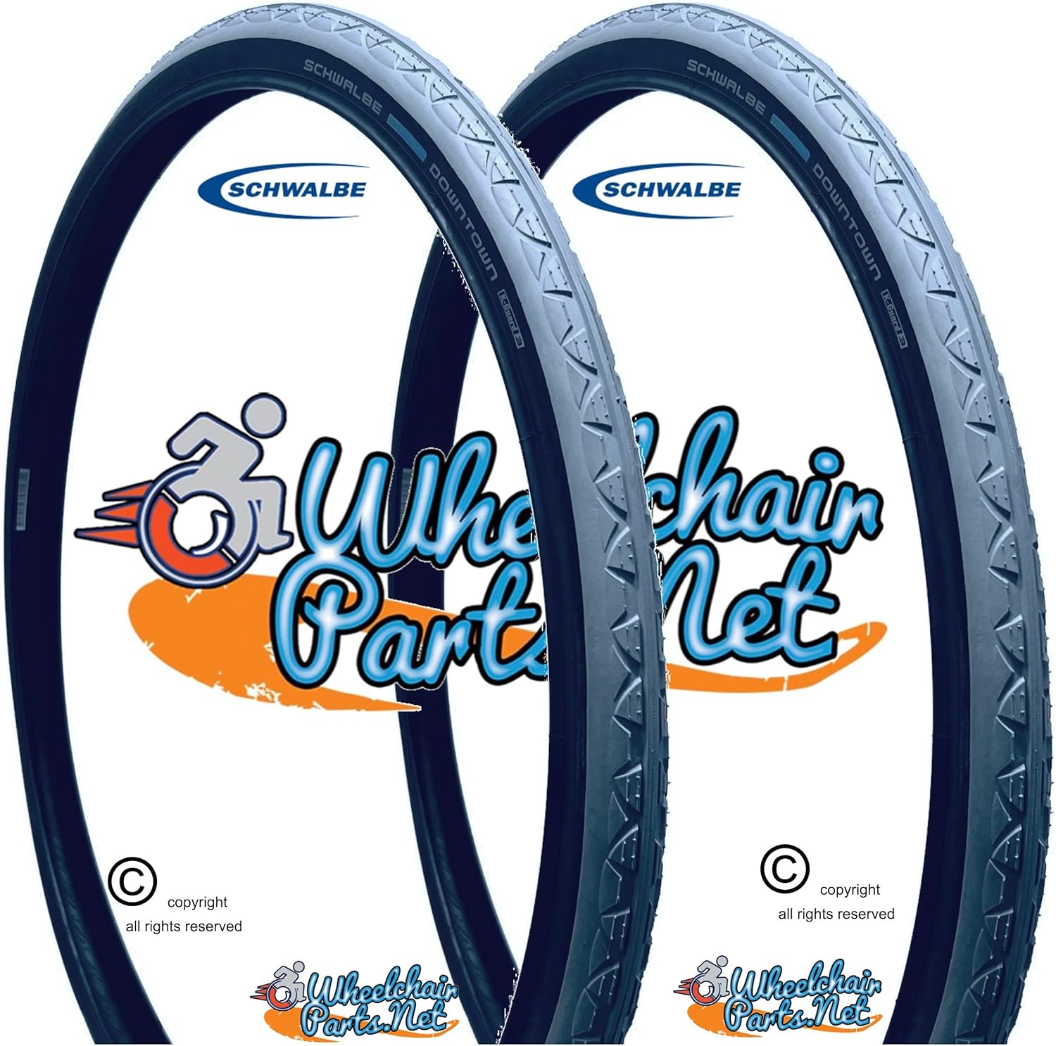 Schwalbe 24 x1 3/8 (37-540) Downtown Wheelchair Tire. Grey/Black Tread