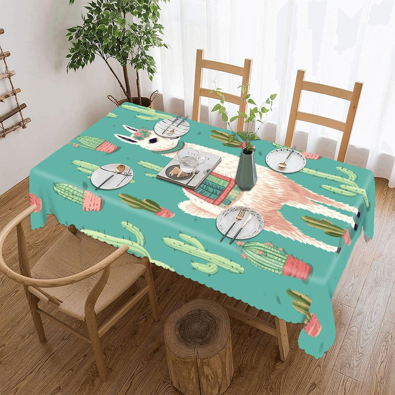FekiLoot Alpaca Cactus Tablecloths for Rectangle Tables Wipeable Spillproof Polyester Table Cloth Wrinkle Free Farmhouse Dining Tables Cover Elegant Vintage Decor Tablecover