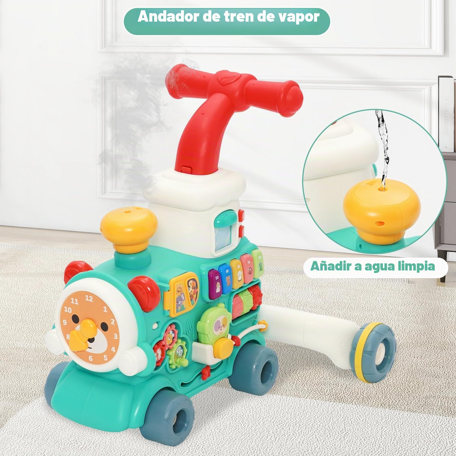 5 in1 Andador para bebés,Juguete de Tren de Vapor,con Música y Luces,Andador de Actividades de Aprendizaje Para Empujar y Tirar,Adecuado Para Niños y Niñas a Partir de 6 Meses