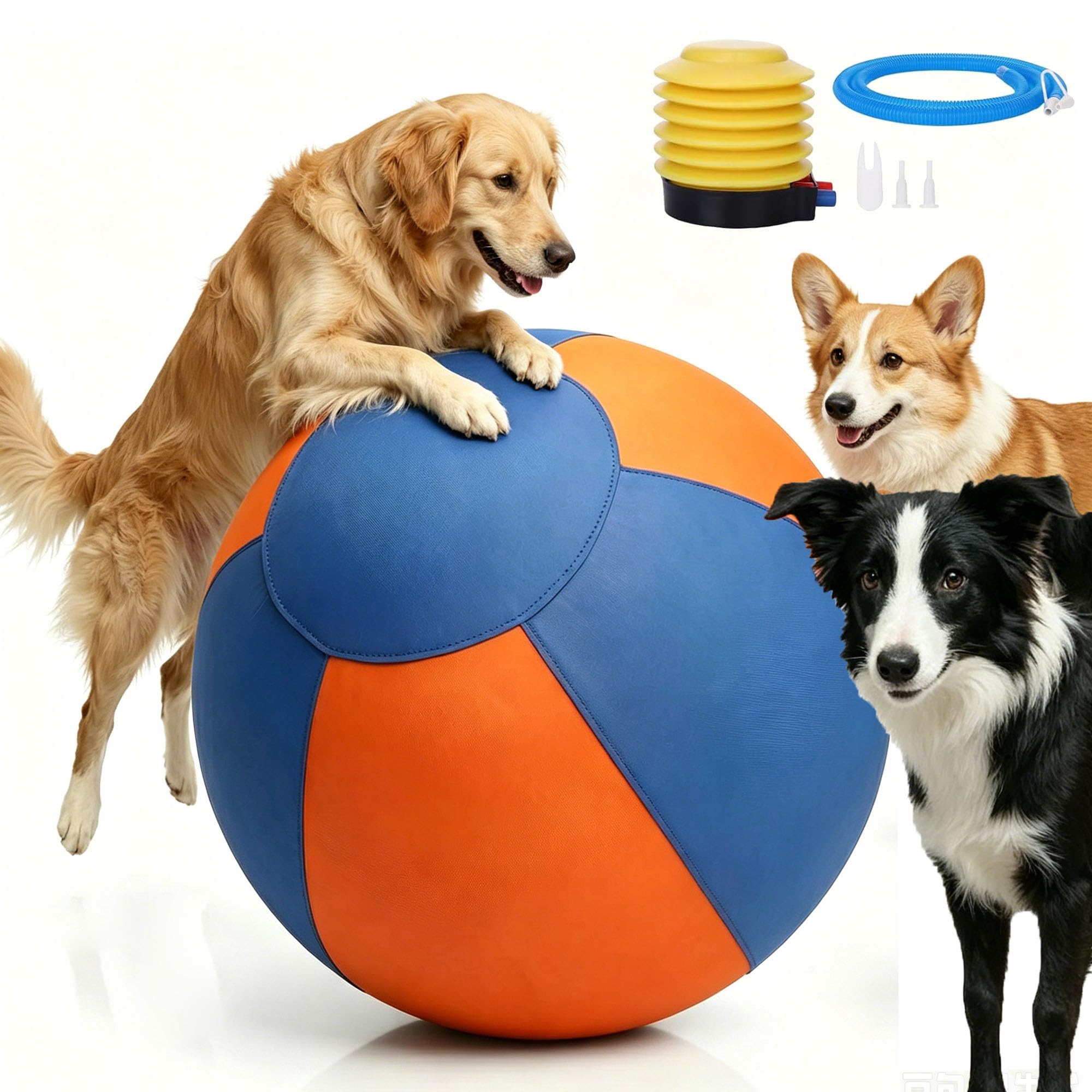 Herding Ball for Dogs, Interactive Push Ball for Large Dogs, Anti Burst Dog Herding Toy, Outdoor Exercise Ball for Boredom Relief, Herding Instinct Play and Backyard Activities (Blue/Orange 10in)