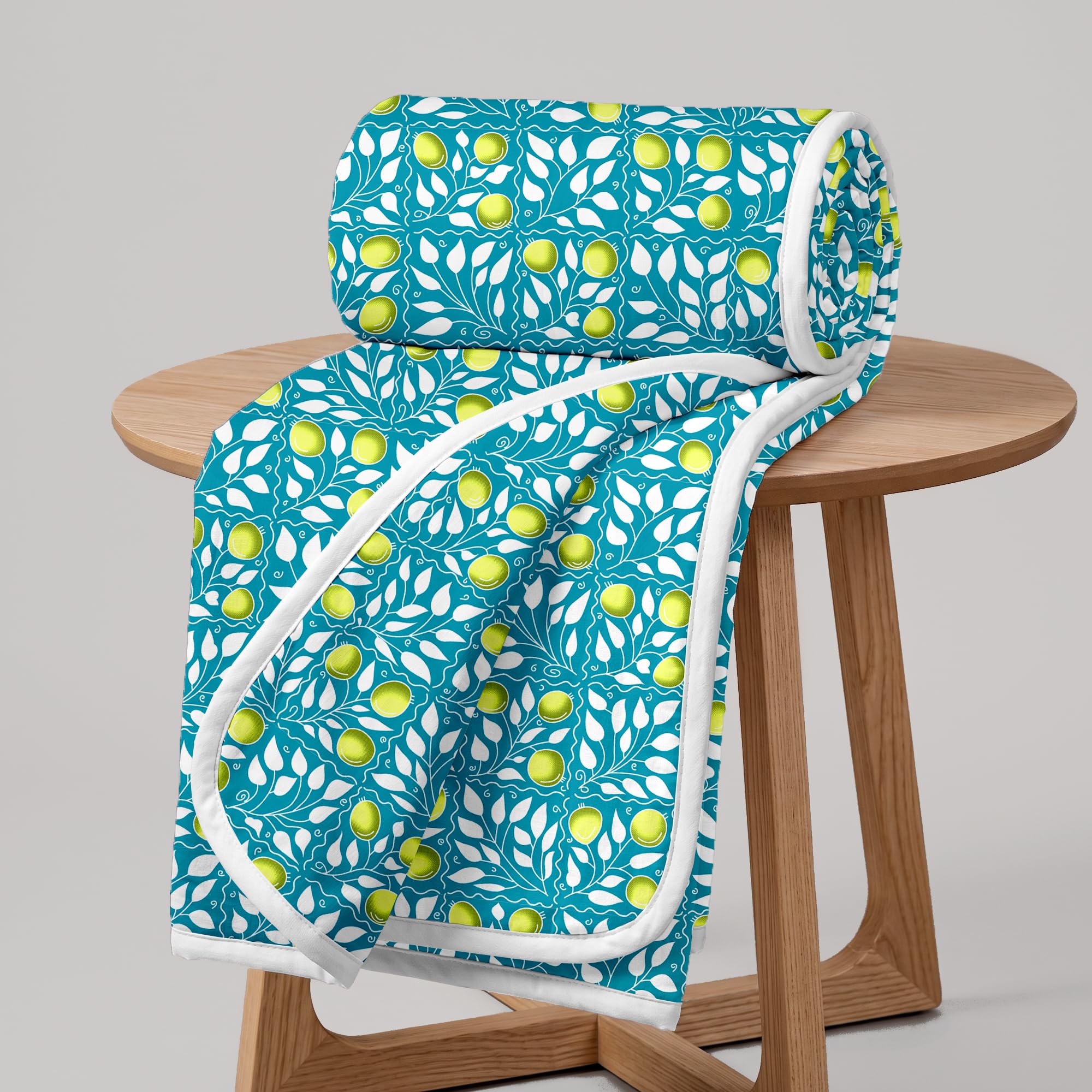 Divine Casa Glace Cotton 120 GSM Reversible Lightweight Printed Single Bed AC Dohar Blanket Quilt - Turquoise and Green| TC - 120-picture-19