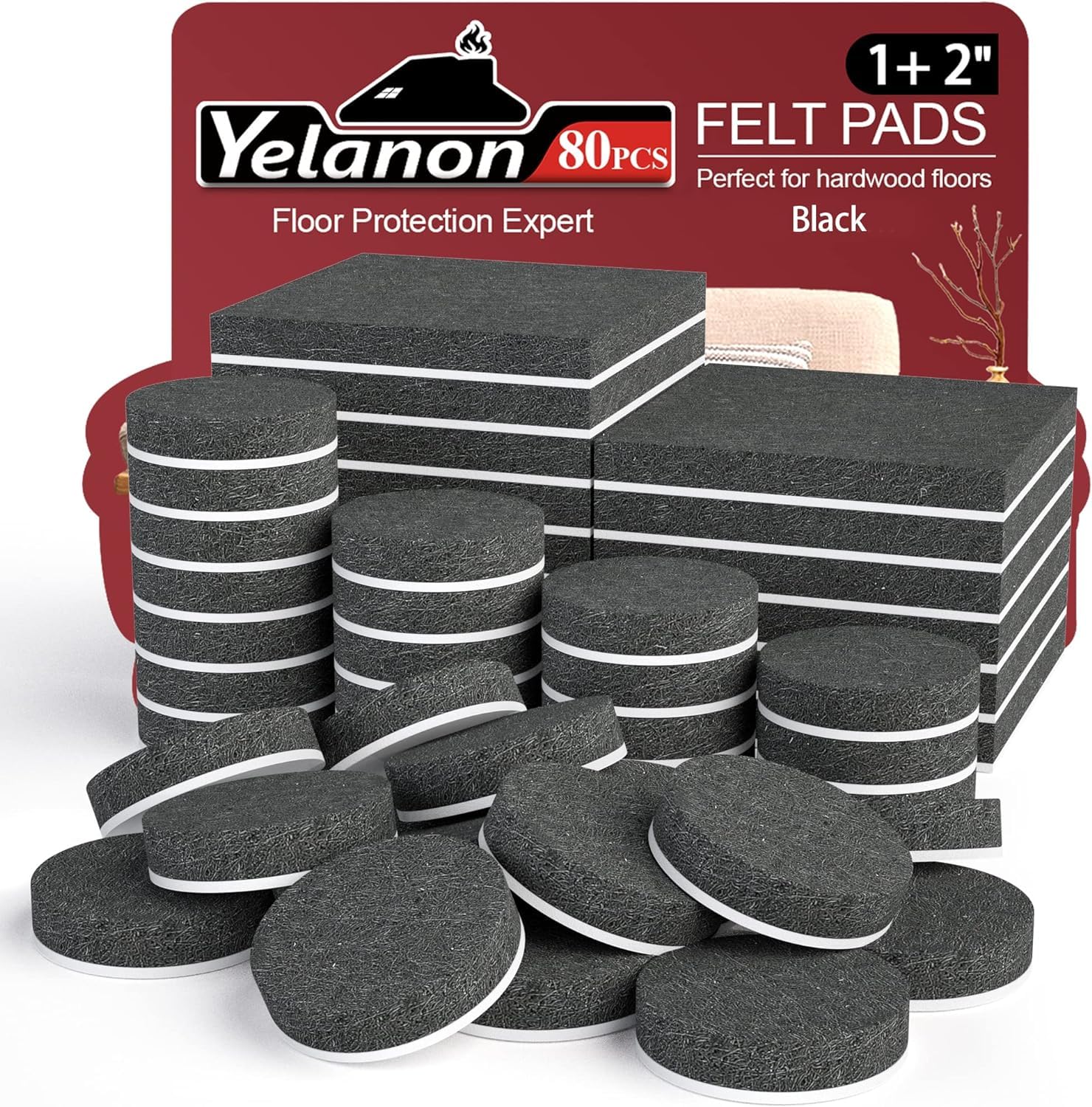 Yelanon Selbstklebende Filzgleiter 80 Teiliges Filzgleiter-Set Große Premium Möbelgleiter Filz Selbstklebend Bester Bodenschutz Filz Selbstklebende Möbelgleiter Für Möbelfüße