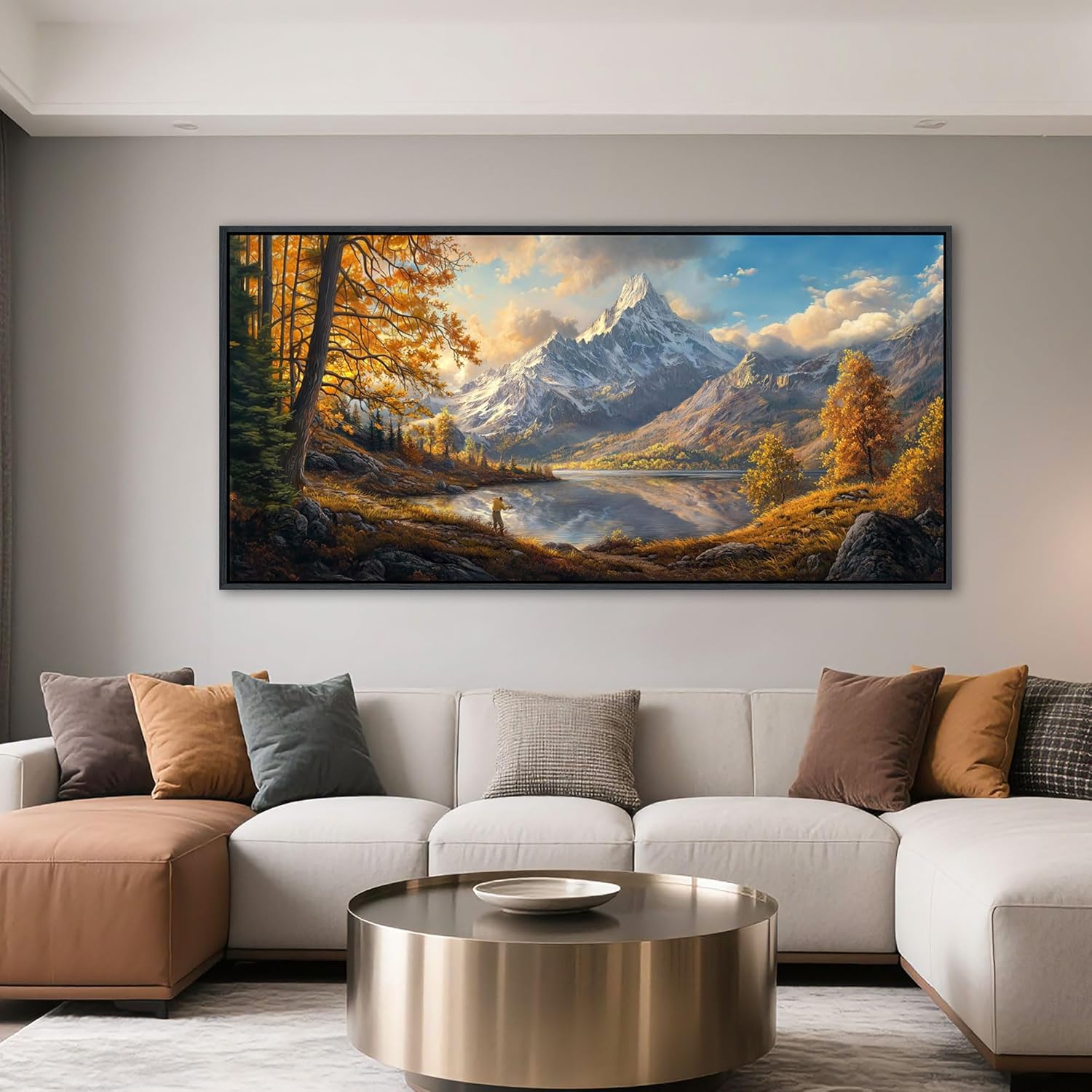 YCPRIMER Mountain Wall Art Framed Canvas Wall Art Nature Forest Wall Decor Rustic Farmhouse Wall Painting Moon Art for Living Room Bedroom Dining Room Large