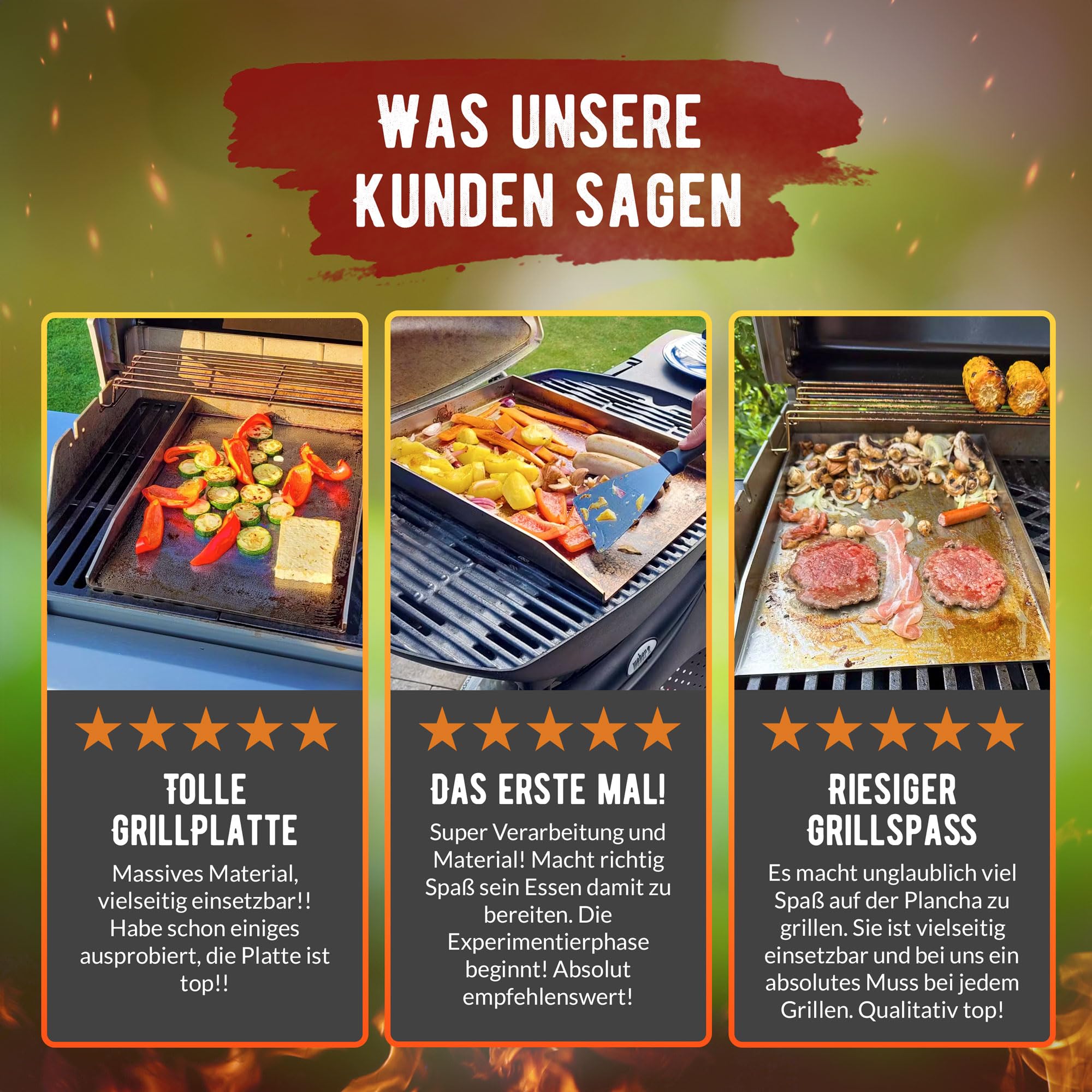 grillart® Premium Plancha Grillplatte mit Grillspachtel aus massiven 4mm Edelstahl – 30x40cm Universalgröße auch Induktion geeignet – Spülmaschinenfest und rostfrei