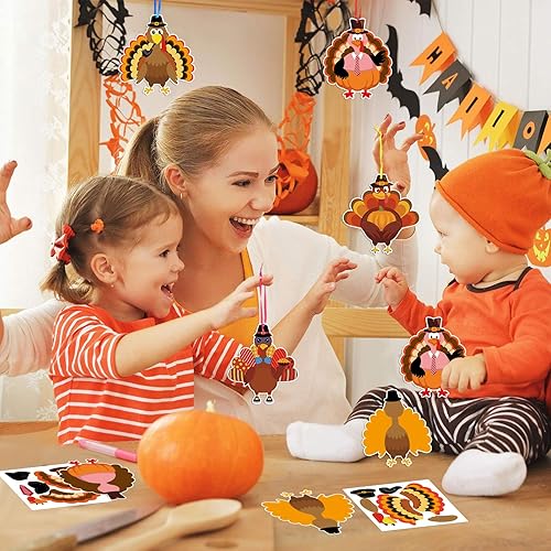Miniatura 2 de FaCraft Manualidades de Acción de Gracias para niños, 24 calcomanías de pavo, adornos para hacer tus calcomanías de pavo, manualidades de otoño para