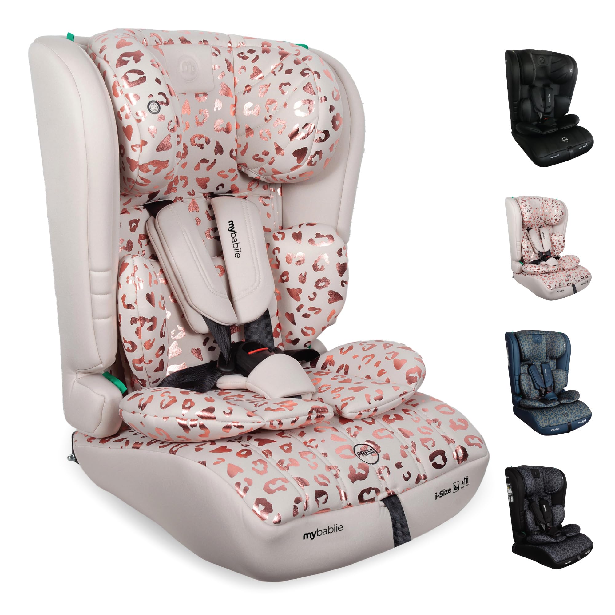 My Babiie MBCS50 - Asiento infantil de coche para niños pequeños a Booster R129, arnés de 5 puntos, 76-150 cm (aprox. 9-36 kg, 15 meses - 12 años), i-Size, grupo 1/2/3, ajustable, orientado hacia
