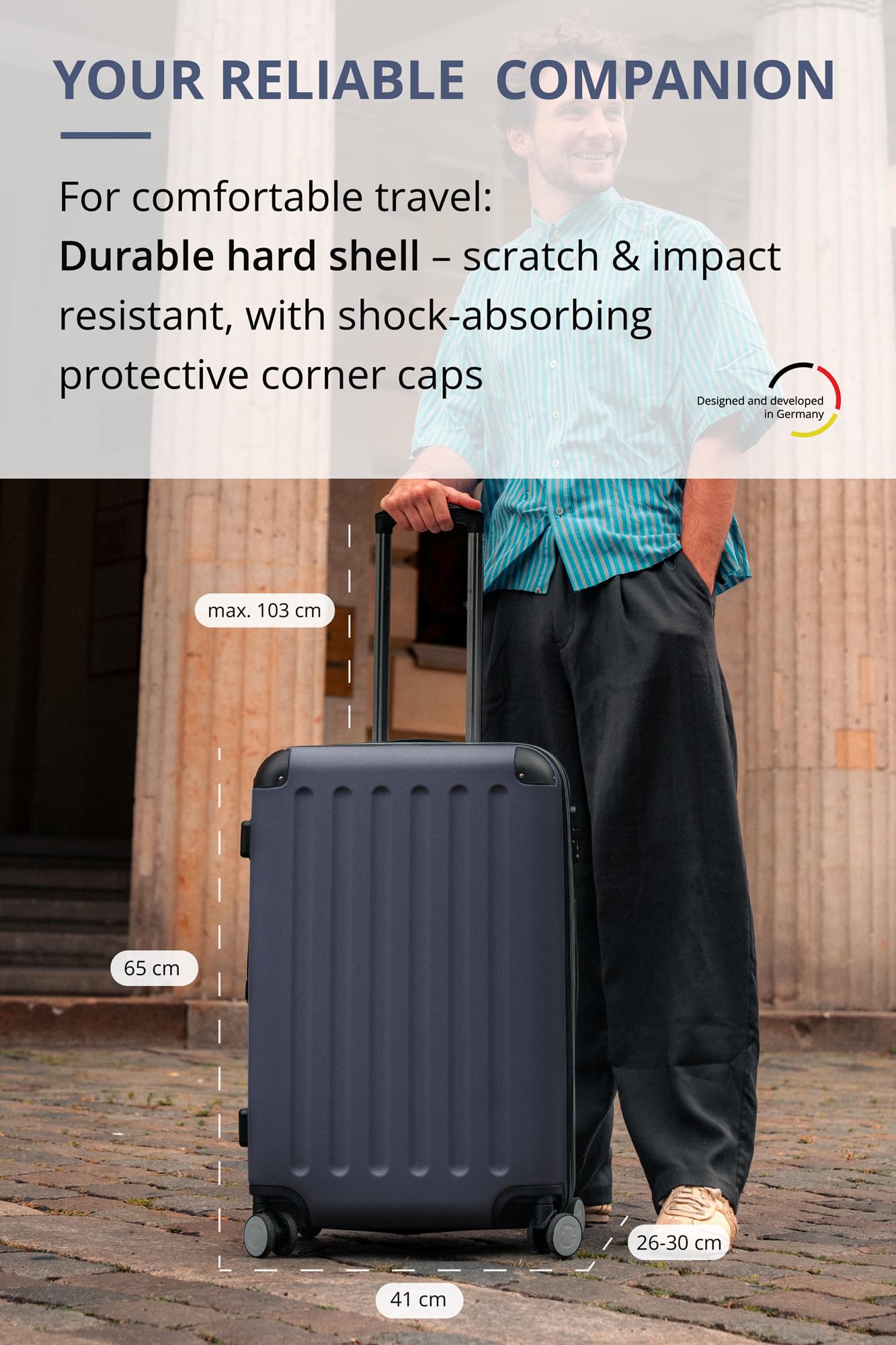 Hauptstadtkoffer - Spree - Valigia Trolley rigido ABS TSA 4 ruote, 65 cm, 74 litres, Blu Scuro - 2