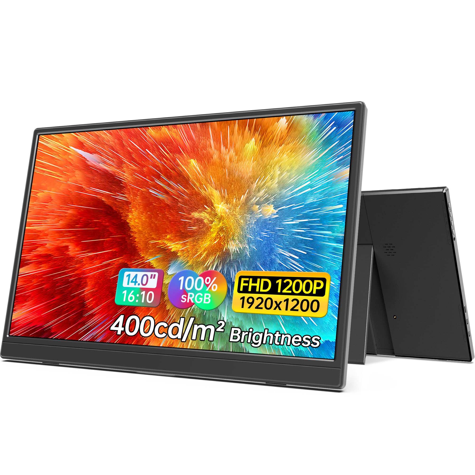 MNN Portable Monitor 14 inch FHD 1920 * 1200P USB C HDMI Ultra-Slim IPS Travel Display w/Speakers, HDR Plug&Play, External Monitor for Laptop PC, Phone,Mac(400cd/m² Brightness)