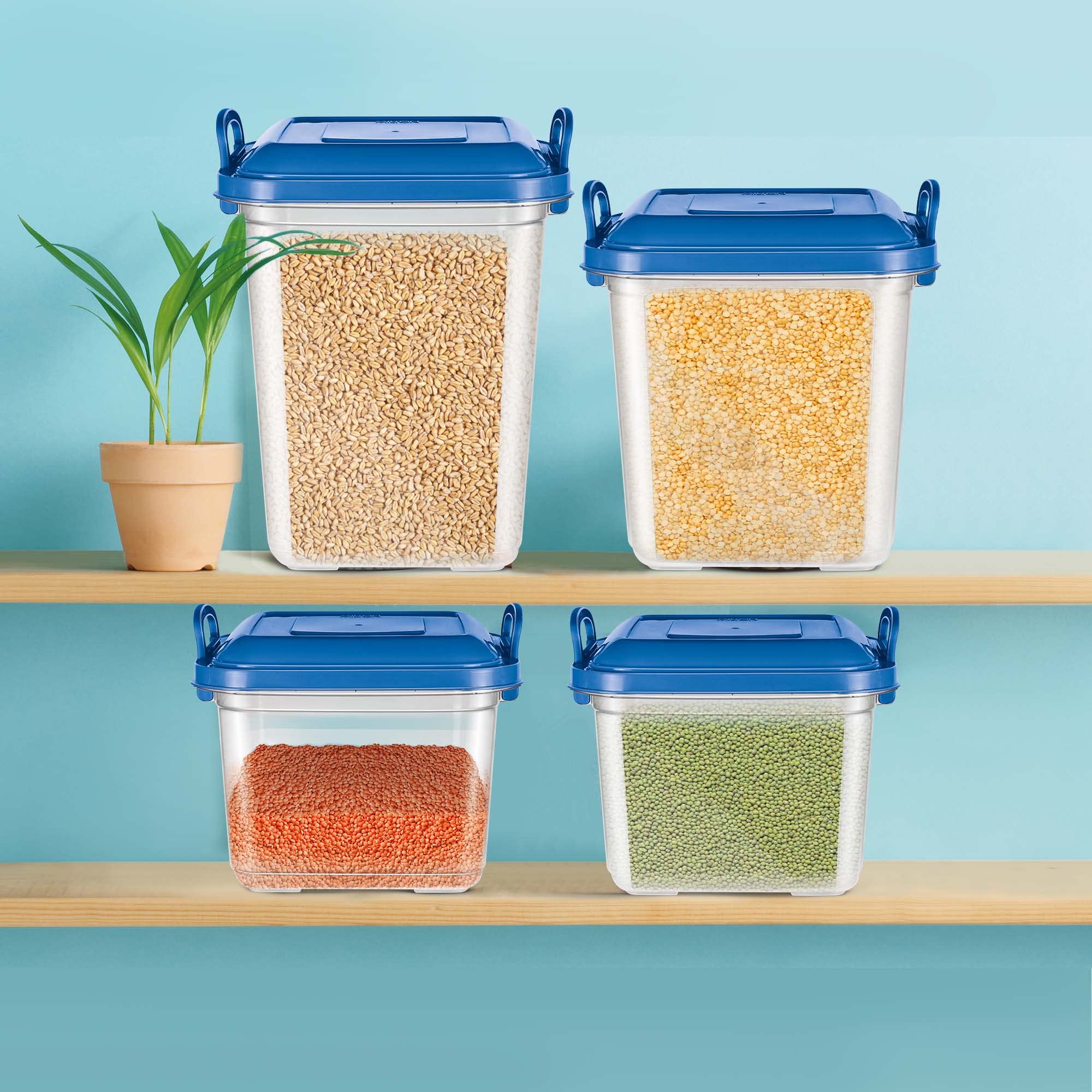 Milton Silo - 15 recipientes grandes de plástico, 1 unidad, 14,45 litros, color azul, tarro de almacenamiento, organizador de cocina, sin BPA, apilables, modulares, anidables