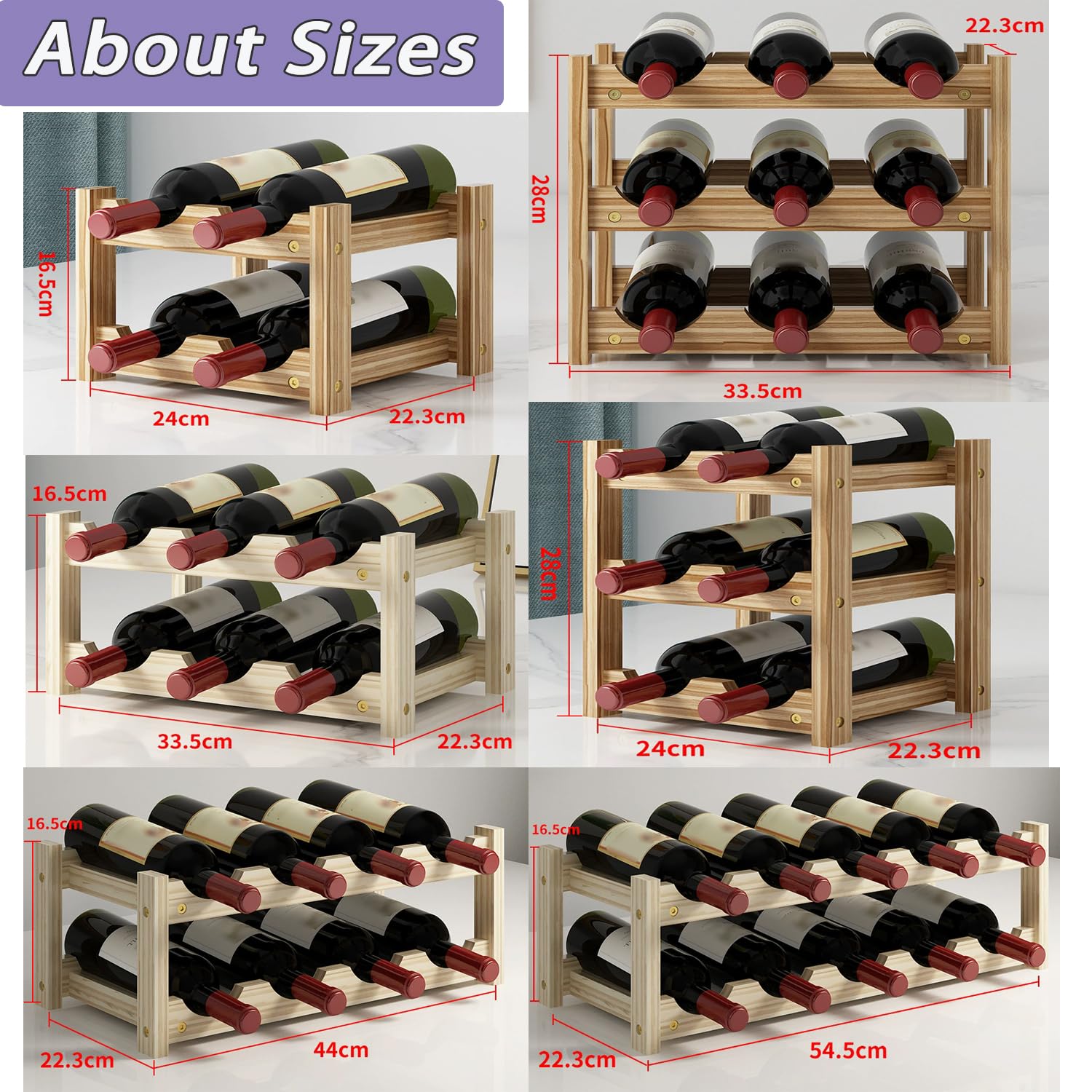 Soporte de exhibición de botellas de vino, estante de vino de madera para armario, cocina, despensa, organizador de almacenamiento de botellas de fácil montaje (2 niveles, 10 botellas, oscuro)