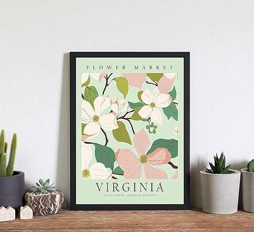 Miniatura 2 de HomeArtPrint Impresión artística de Virginia, póster de viaje con mapa del estado de Virginia, 11 x 14 pulgadas, enmarcado, papel mate, montaje en