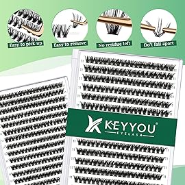KEYYOU Lash Clusters 300pcs Individual False Eyelashes 50D-0.07D Curl 11mm DIY Eyelash Extension Soft&Natural Cluster Lashes (Black, Flexible and Lightweight)