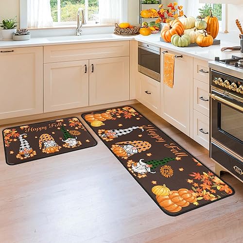 Alfombras y tapetes de cocina de otoño para piso, decoraciones de otoño para el hogar, 2 piezas de tapetes de calabaza con respaldo antideslizante