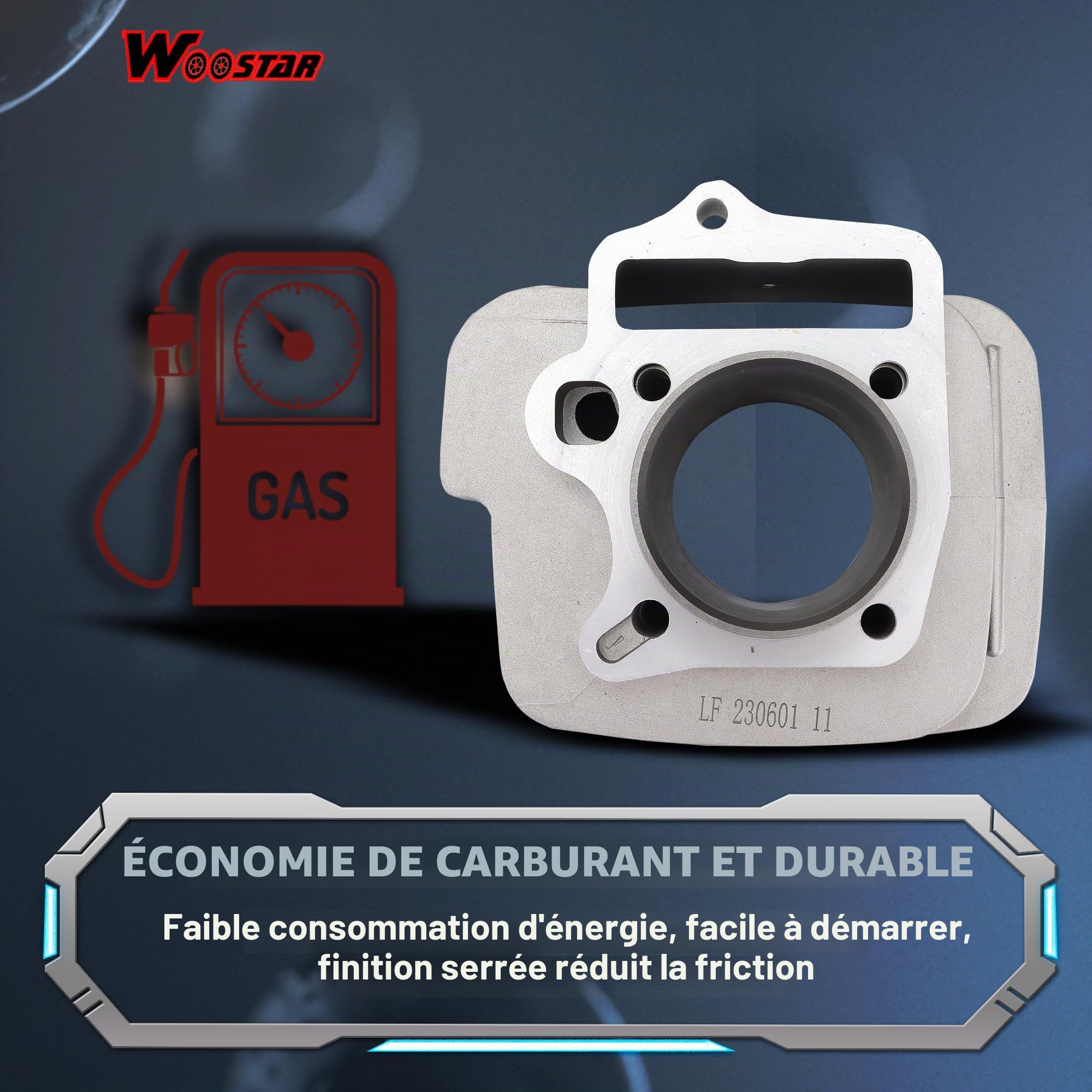 WOOSTAR 52,4mm Aluminium Cylindre à Grand Alésage avec Kit de Segments de Piston Remplacement pour Lifan 110cc 125cc 4 Roues moto ATV Quad Go Kart Dirt Pit Bike Dune Buggy
