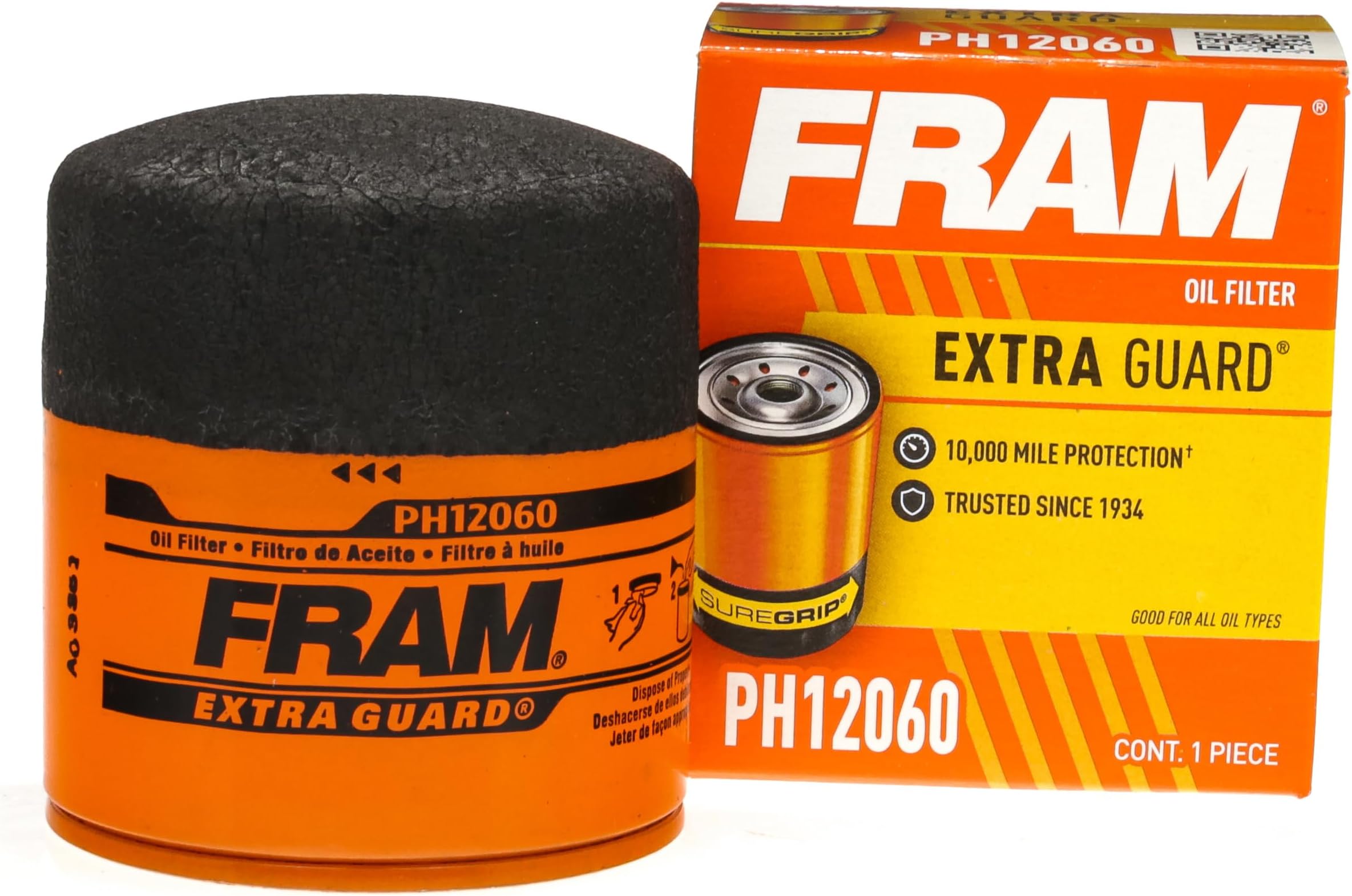 FRAM Extra Guard PH12060 10K Mile Change Automotive Replacement Interval Spin-On Engine Oil Filter for Select Vehicle Model Years, Vehicle Engine Protection Oil Filter for Everyday Drivers