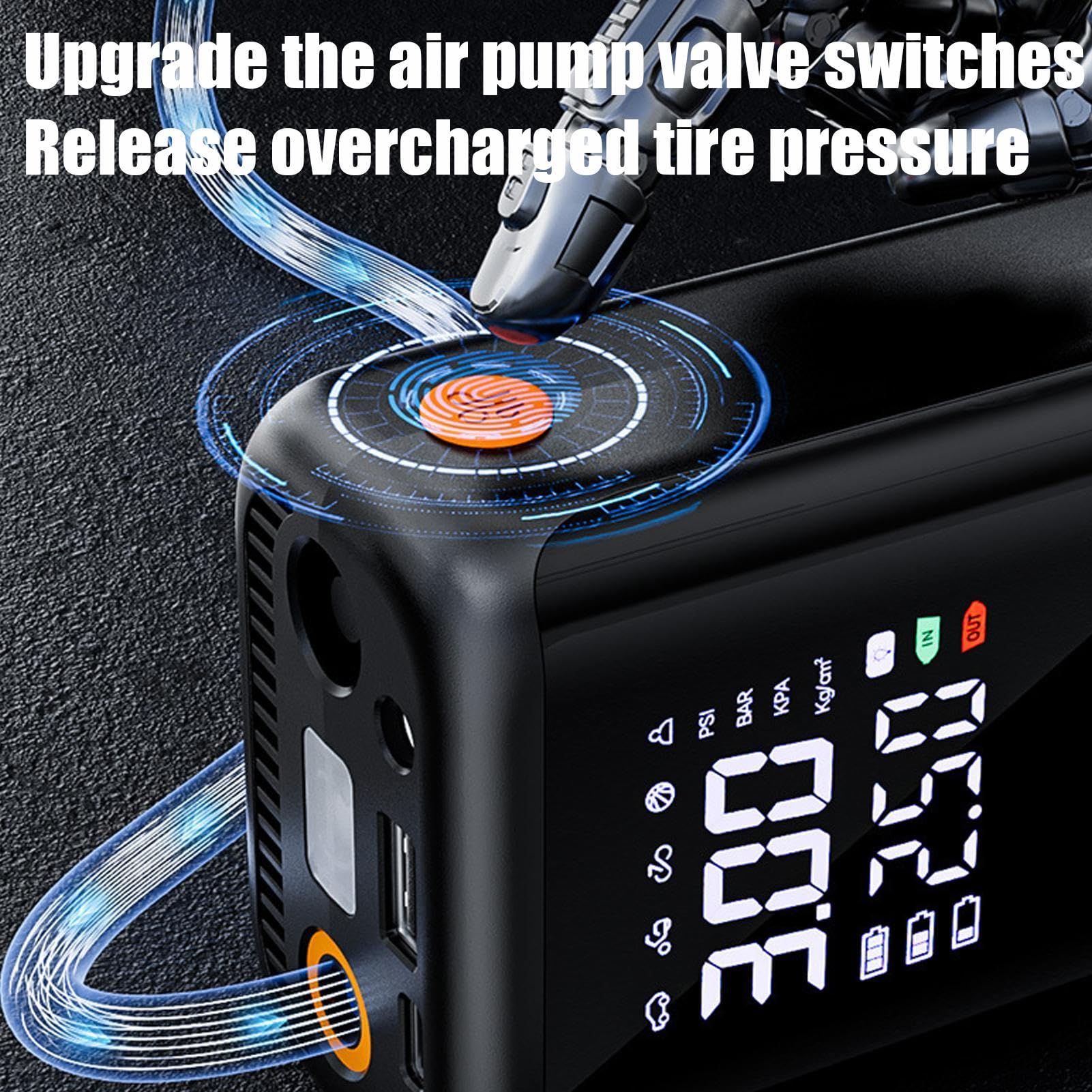 Compressore Aria Per Auto Alimentatore con spegnimento automatico per uso | Compressore Aria Portatile Gonfiaggio Pneumatici Veicolo, Portatile, Spegnimento Automatico