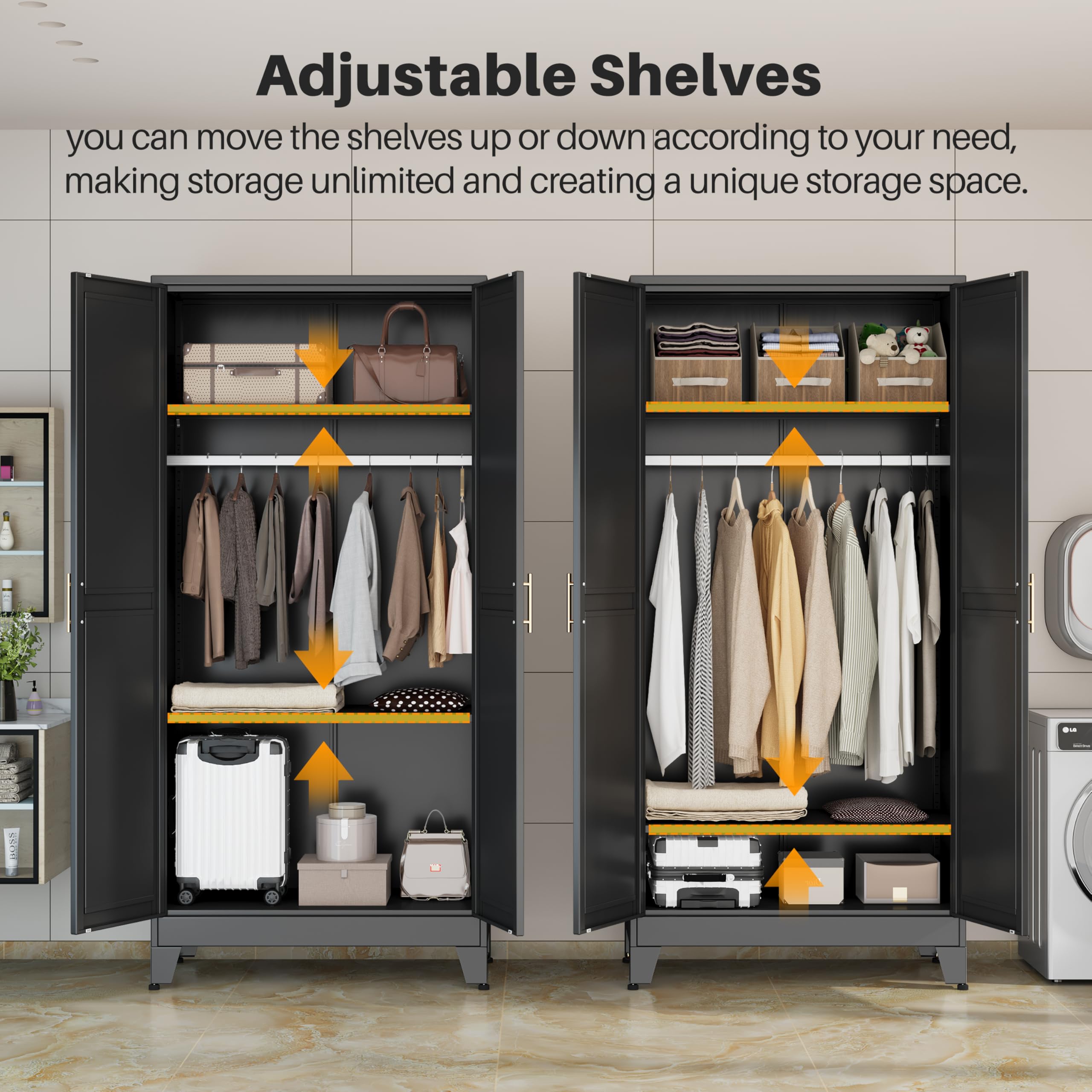 The 5 Best Wardrobe Armoires in 2026 3 winiowa Metal Armoire Wardrobe Closet with 2 Mirror Doors, 71' Wardrobe Cabinet — product photo