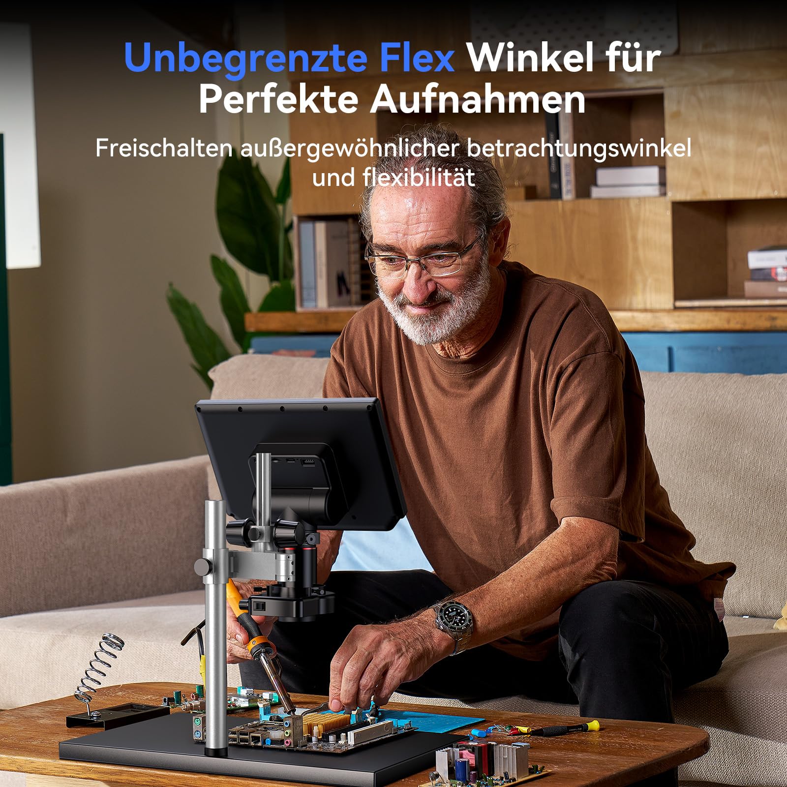 TOMLOV TM4K-AF Max Autofokus Digital Mikroskop 2000X, 4K 10,1" IPS-Schwenkarm-Lötmikroskop für Erwachsene, 52MP HDMI-Mikroskopkamera für Münzen und Löten, mit Ringlicht, PC/TV-kompatibel, 64GB
