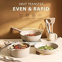 Vista 6 de CAROTE Juego de ollas y sartenes antiadherentes de inducción, juego de utensilios de cocina de 16 piezas, apilables, granito gris pardo