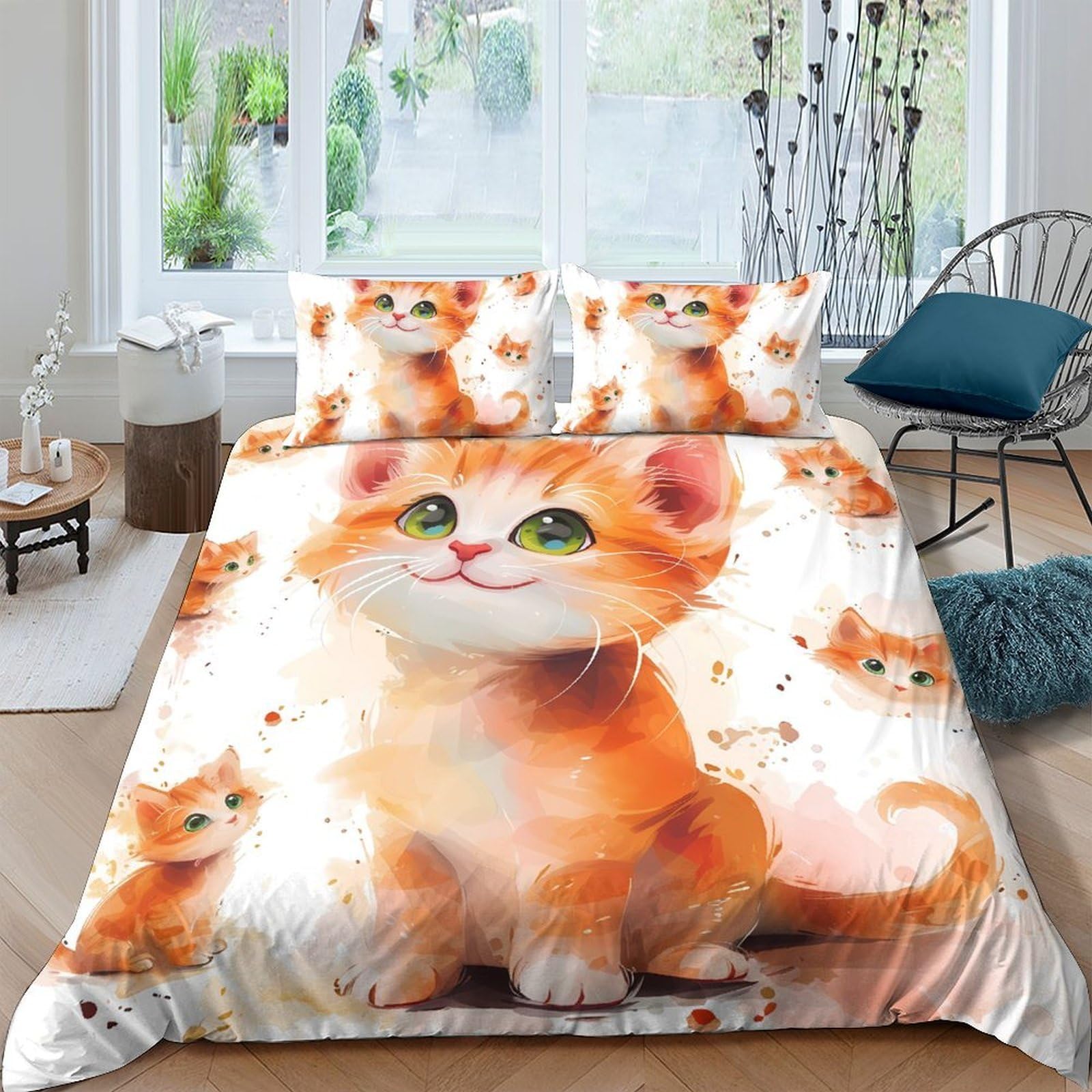 Ctjqhvkz Style-8 3D Printed Orange Tabby Cat Fitted Sheet Microfiber Soft Non-Slip Cute Kitten Bed Cover For Bedroom Dorm Decor Single（135X200cm）