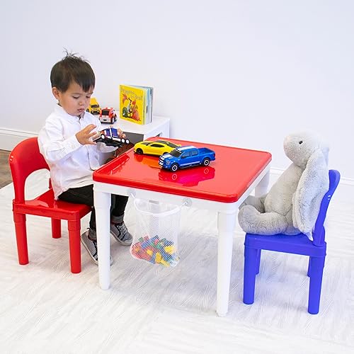 Miniatura 4 de Humble Crew Juego de 2 sillas de plástico 2 en 1 para niños color blancoazulrojo juego de 2 sillas cuadrado para niños pequeños