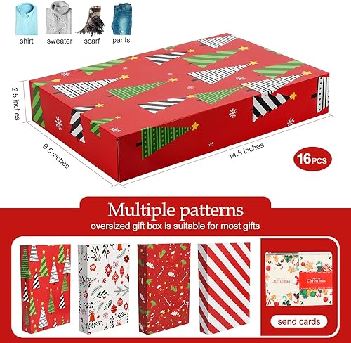 Miniatura 2 de joyhalo 16 cajas de regalo de Navidad con tapas para regalos a granel de 14.5 x 9.5 x 2.5 pulgadas, cajas de regalo grandes para ropa, envolver