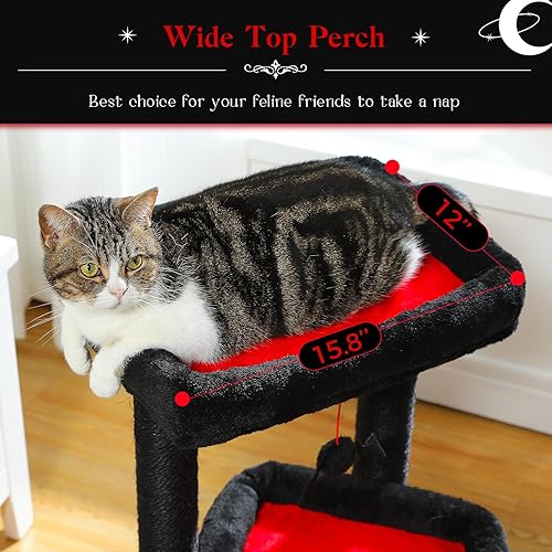 Miniatura 106 de PEQULTI Torre de árbol para gatos de interior con condominio privado acogedor para gatos, postes rascadores de sisal natural y pompón de felpa