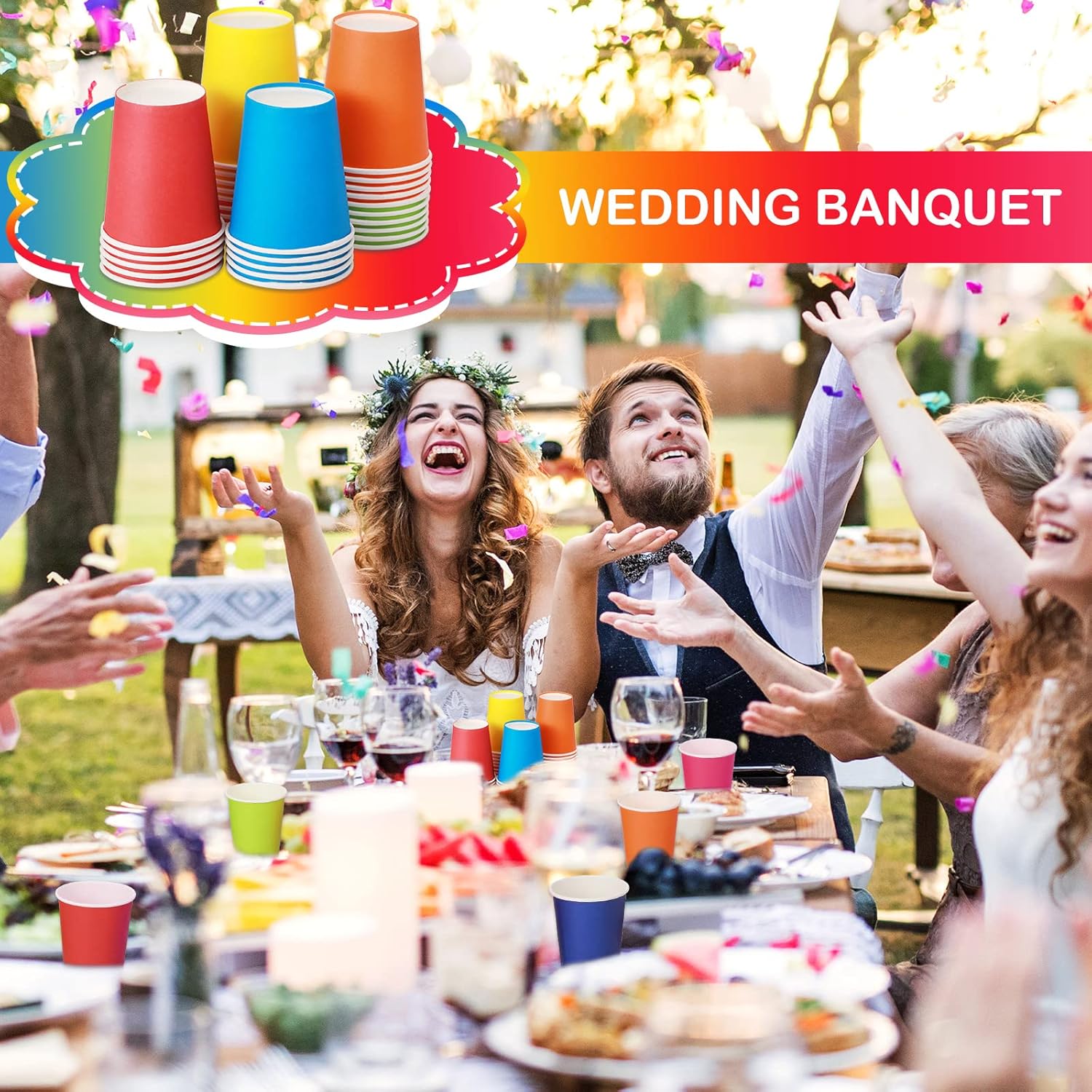 Sawysine 120 Pieces Paper Cups 8 oz 12 Colors Paper Party Cups for Cold Drinks Multicolor Drinking Cups for For Wedding, Party, Picnic, BBQ, Travel, and Event - Image 7